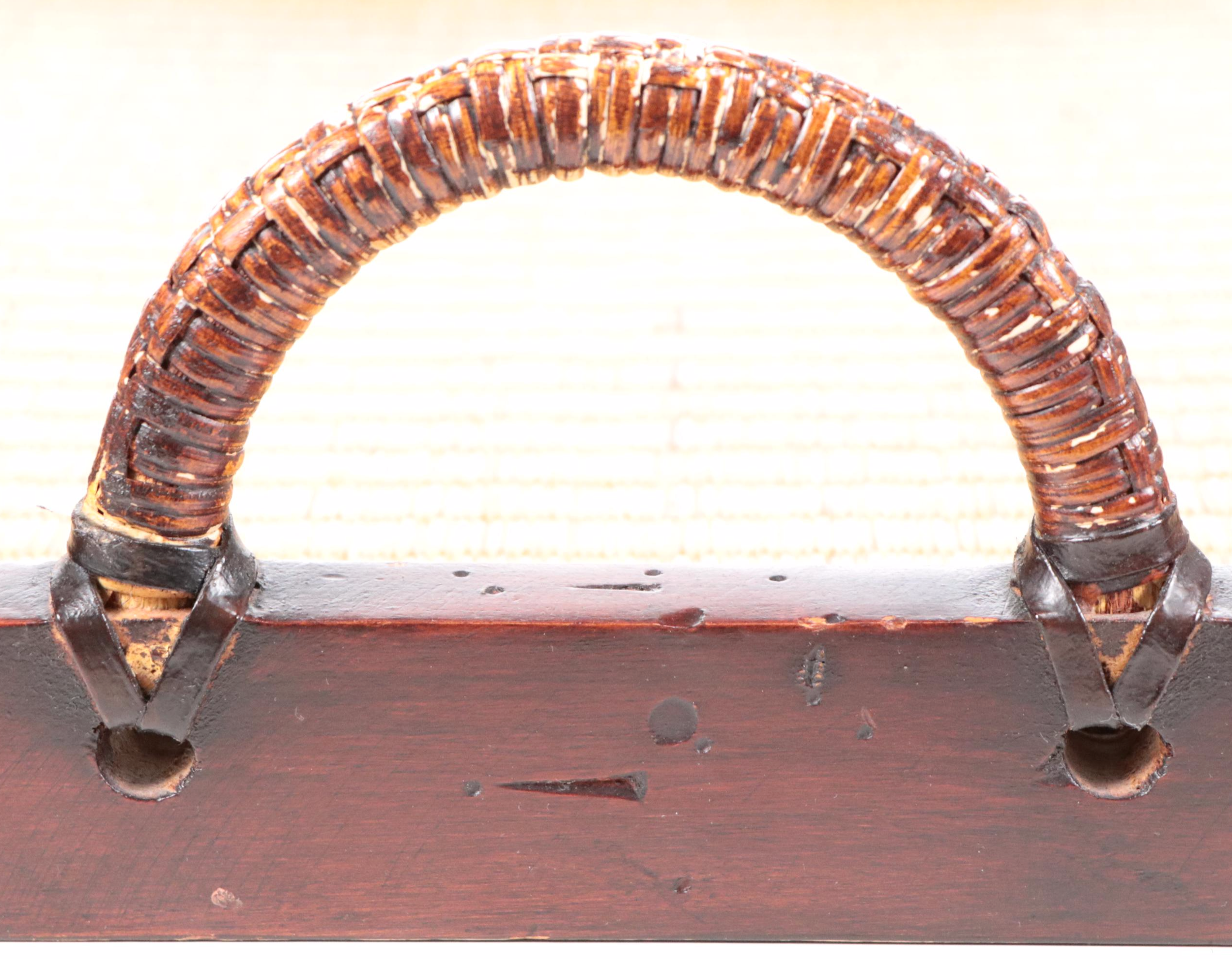 Woven Reed Surfaced Wood Tray and Wood Baluster Table Lamp