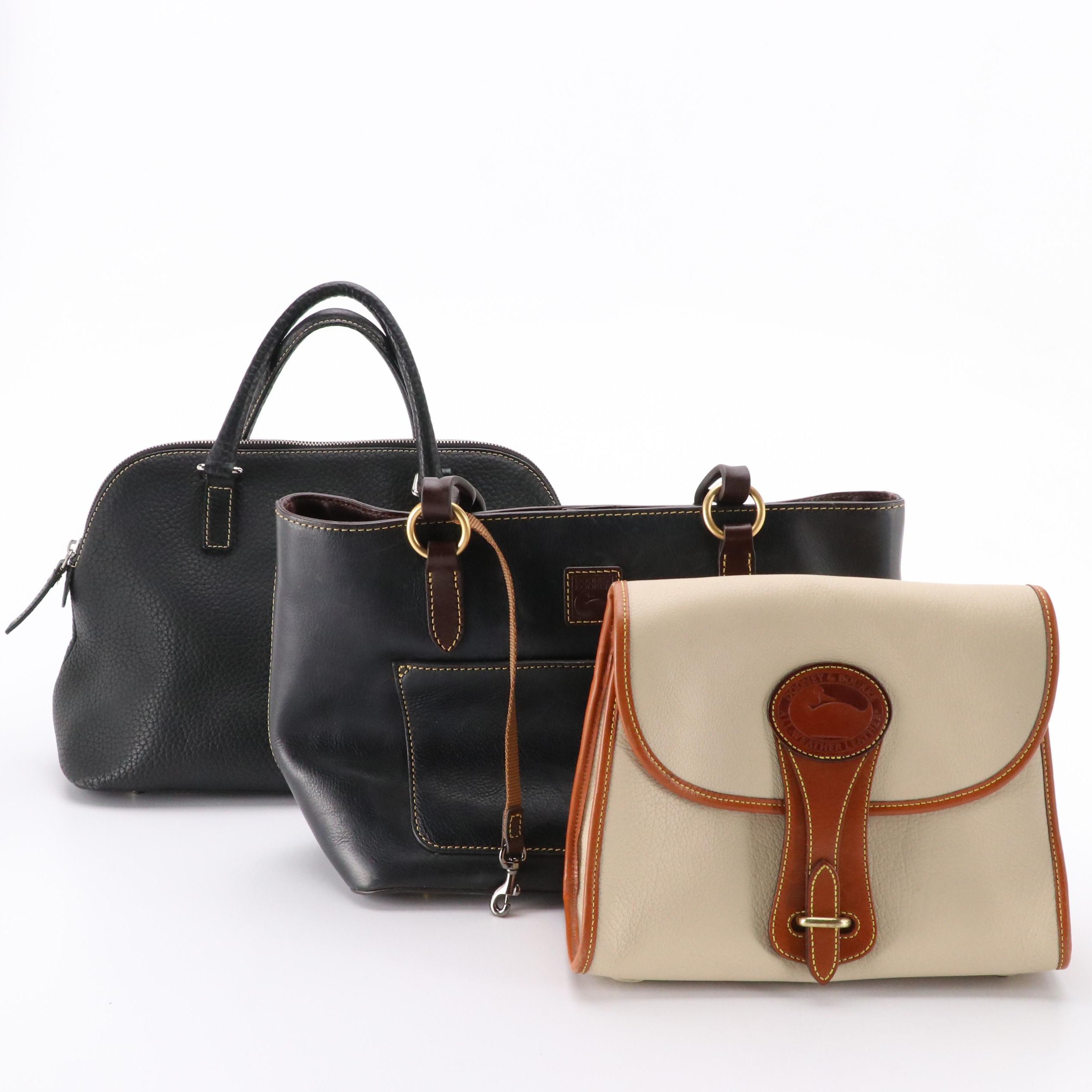 Dooney & Bourke Black Leather Handbag and Shoulder Tote, Beige Leather Crossbody