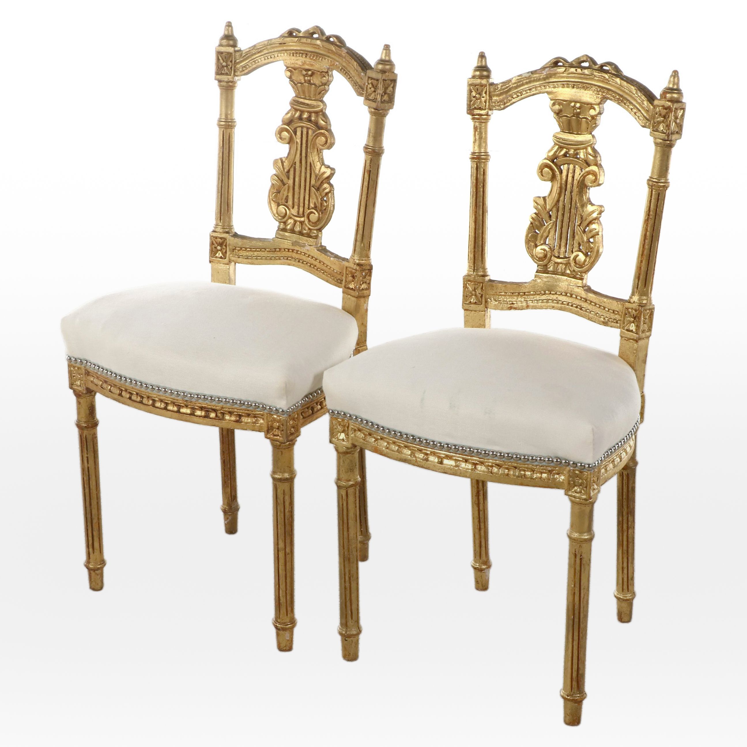 Pair of French Style Carved Giltwood Music Chairs, 19th Century