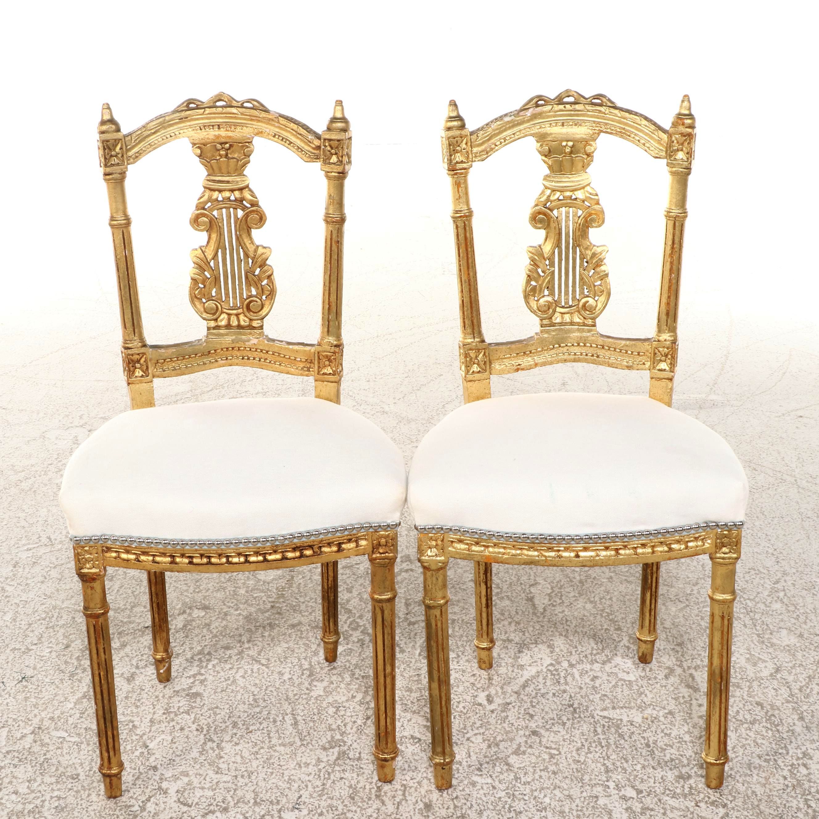 Pair of French Style Carved Giltwood Music Chairs, 19th Century