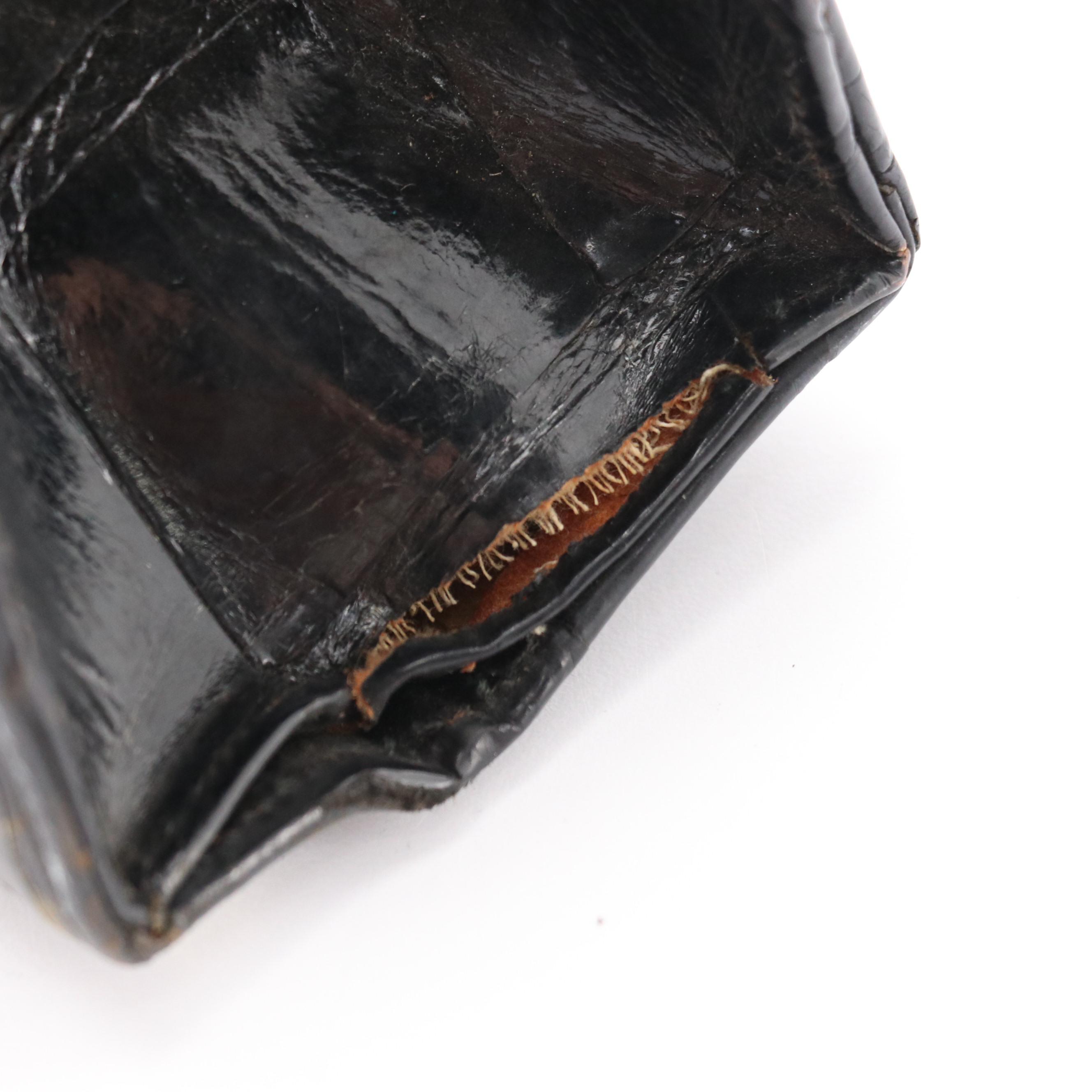 Bellestone Vintage Black Crocodile Skin Top Handle Frame Bag