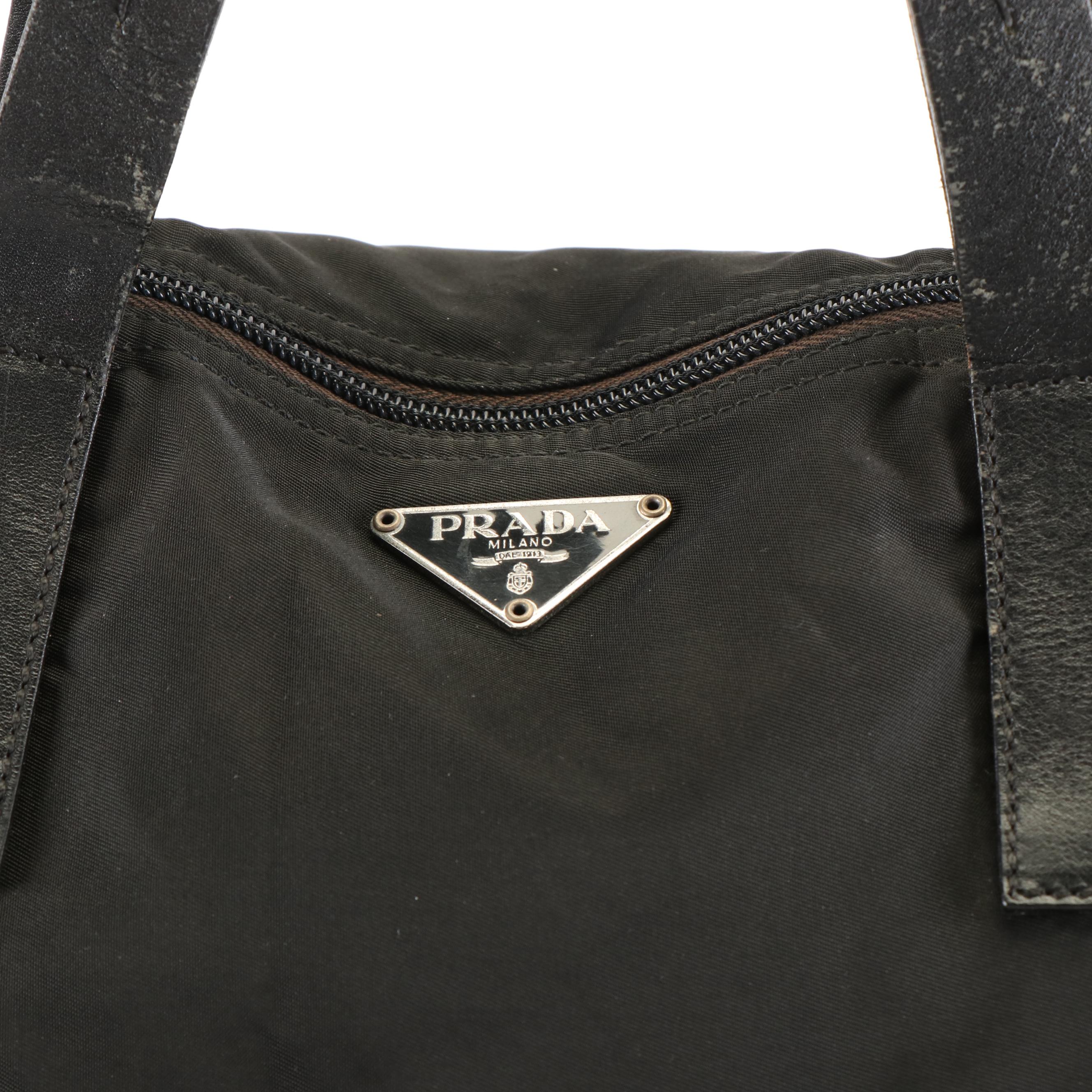 Prada Zippered Tessuto Tote Bag in Black Nylon and Leather Trim