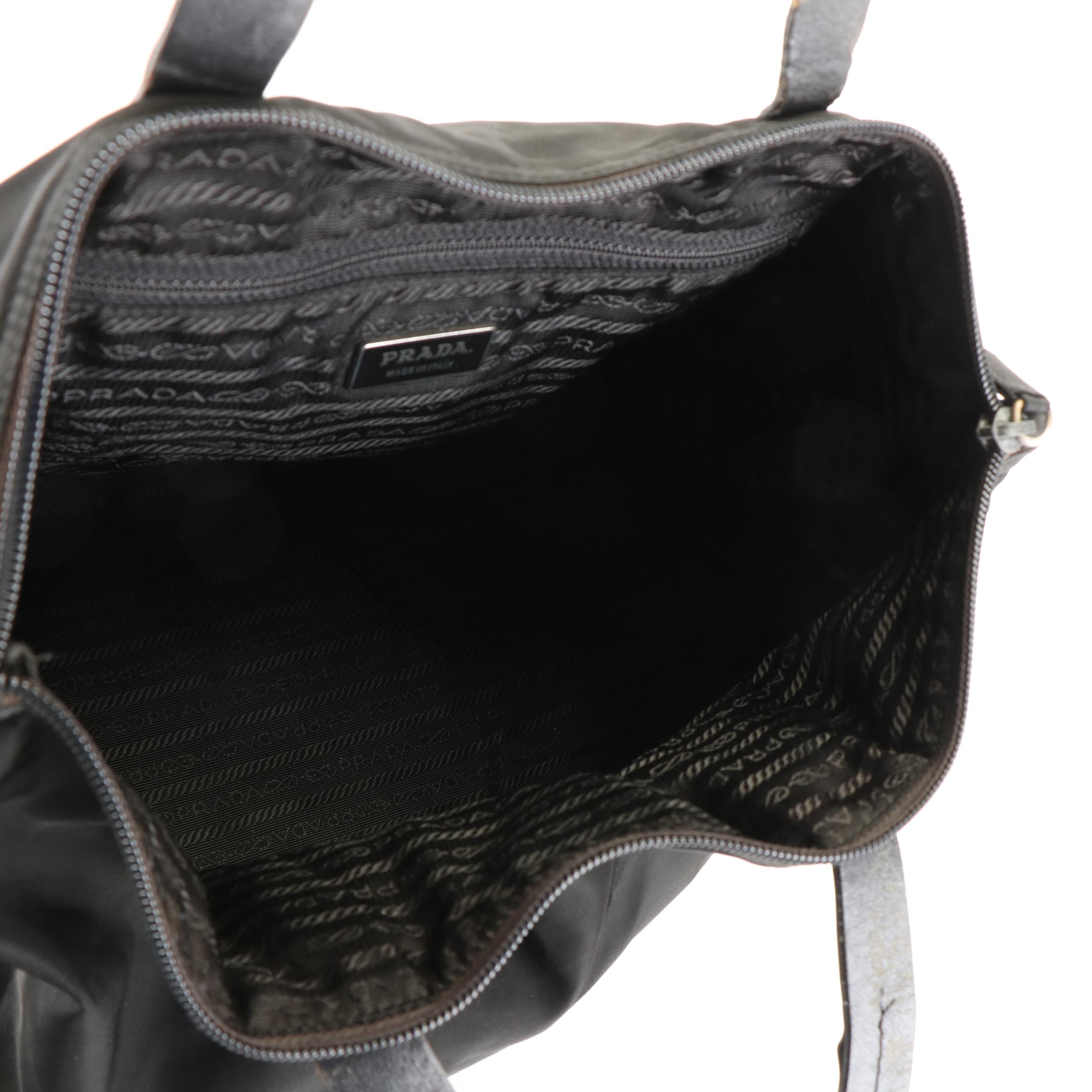 Prada Zippered Tessuto Tote Bag in Black Nylon and Leather Trim