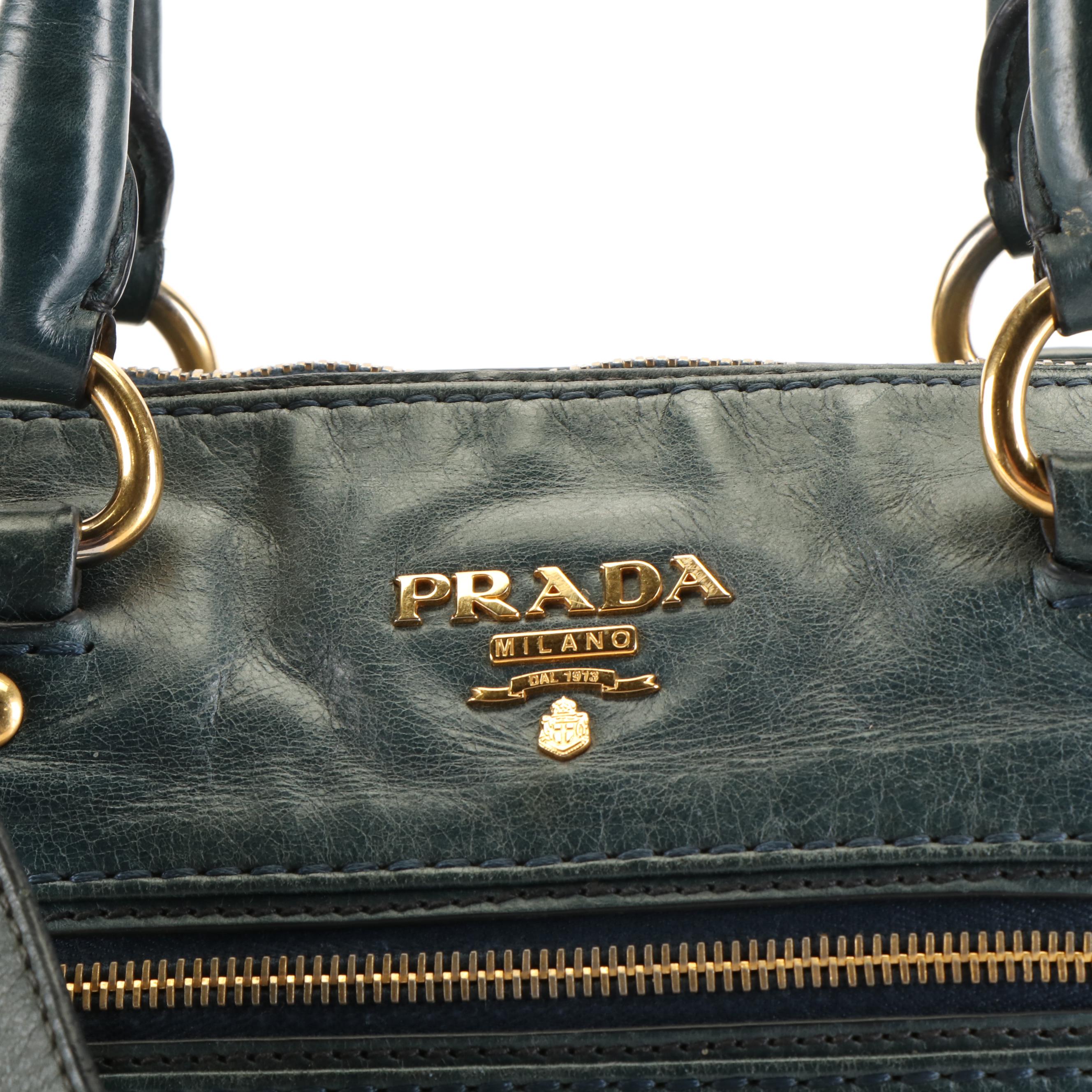 Prada Front Zip Tote in Denim Vitello Daino Leather