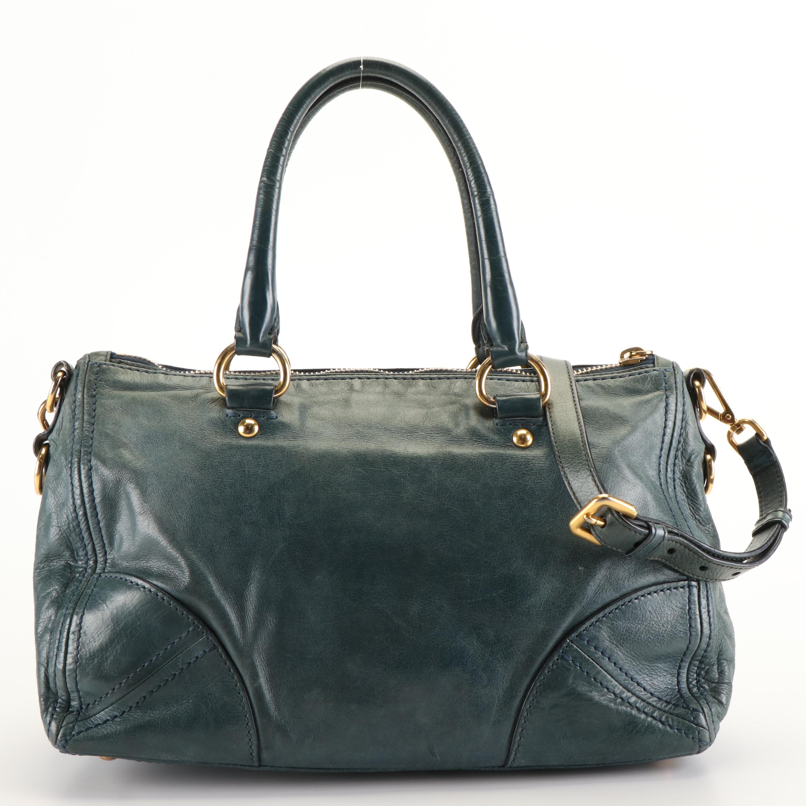 Prada Front Zip Tote in Denim Vitello Daino Leather