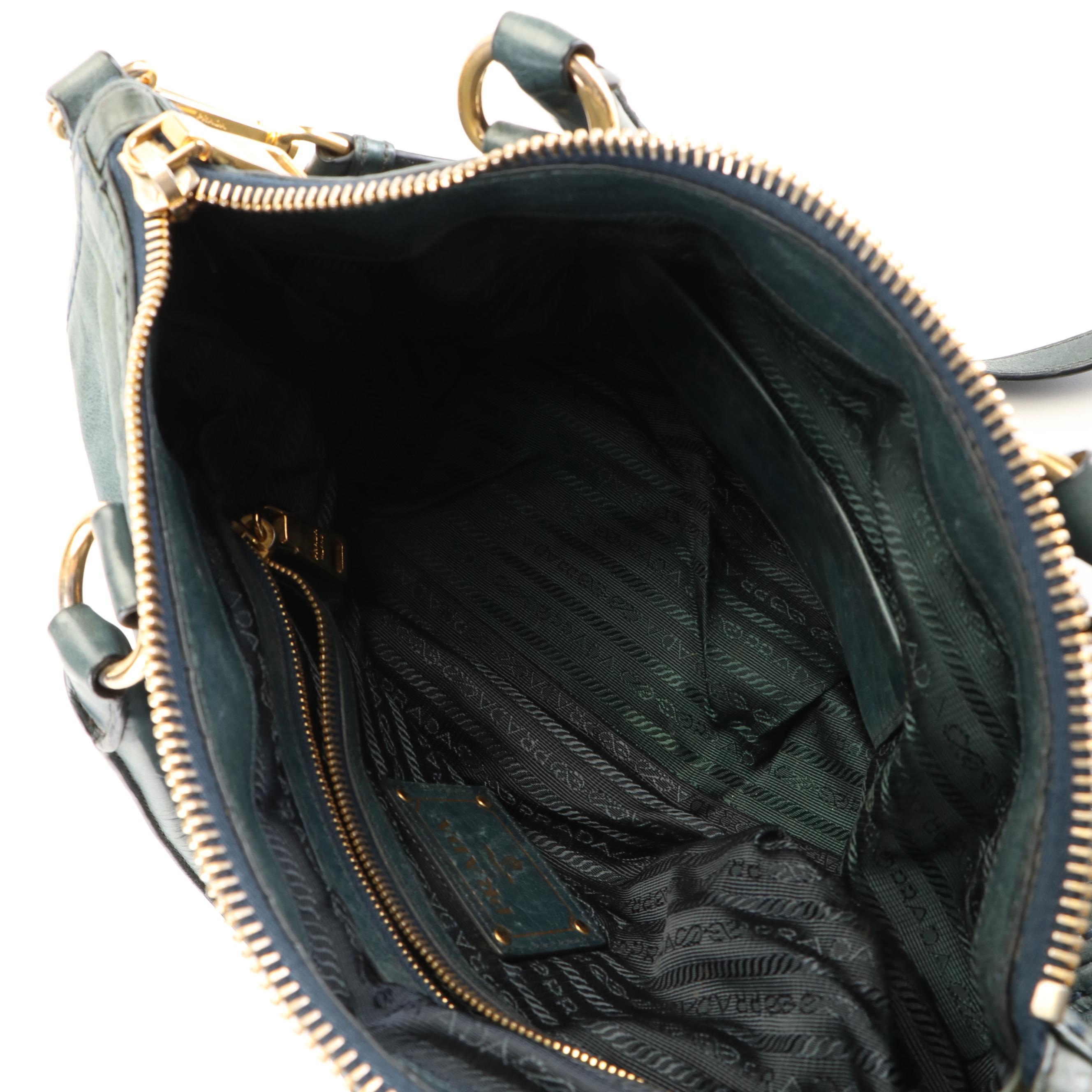 Prada Front Zip Tote in Denim Vitello Daino Leather