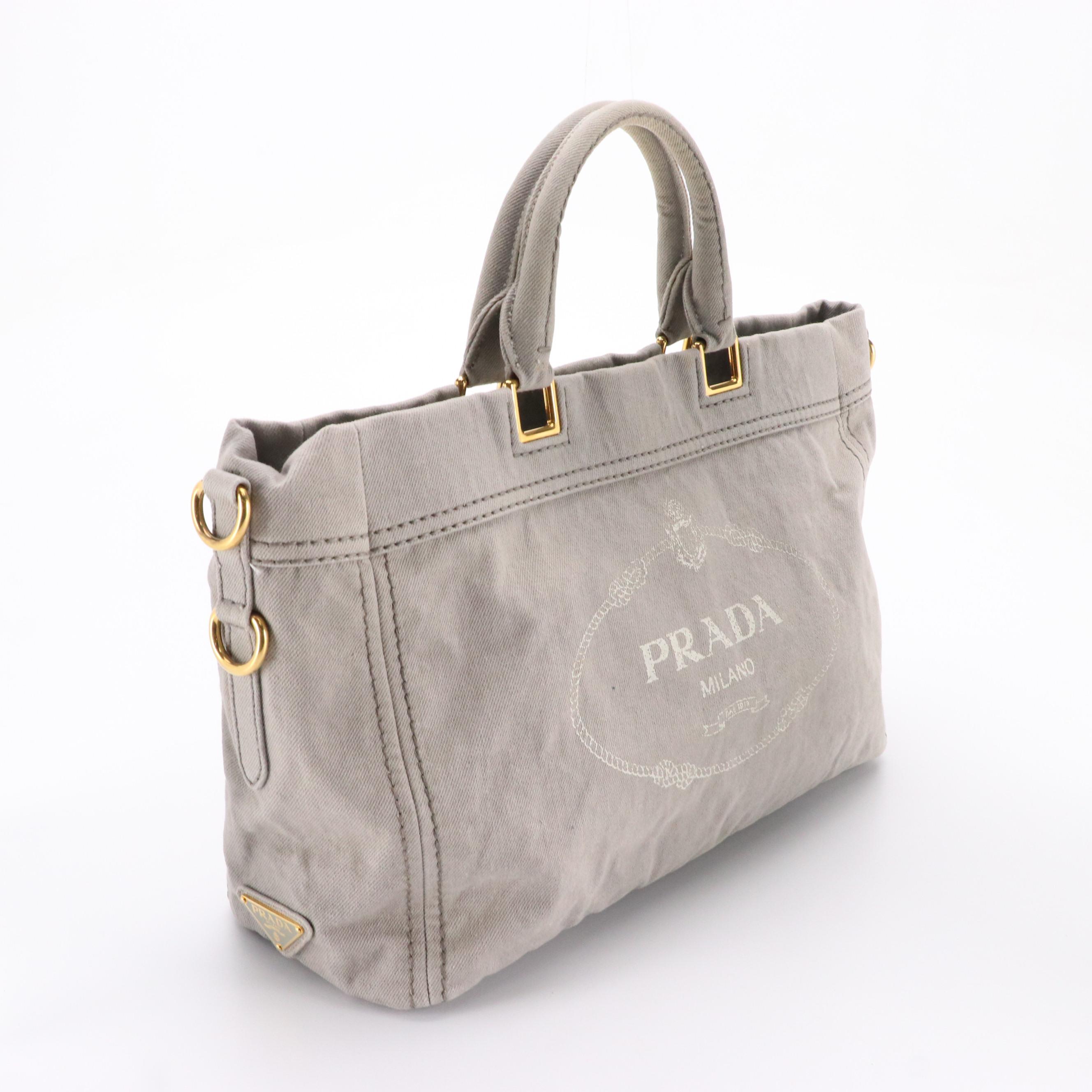 Prada Grey Denim Canapa Top Handle Tote Bag