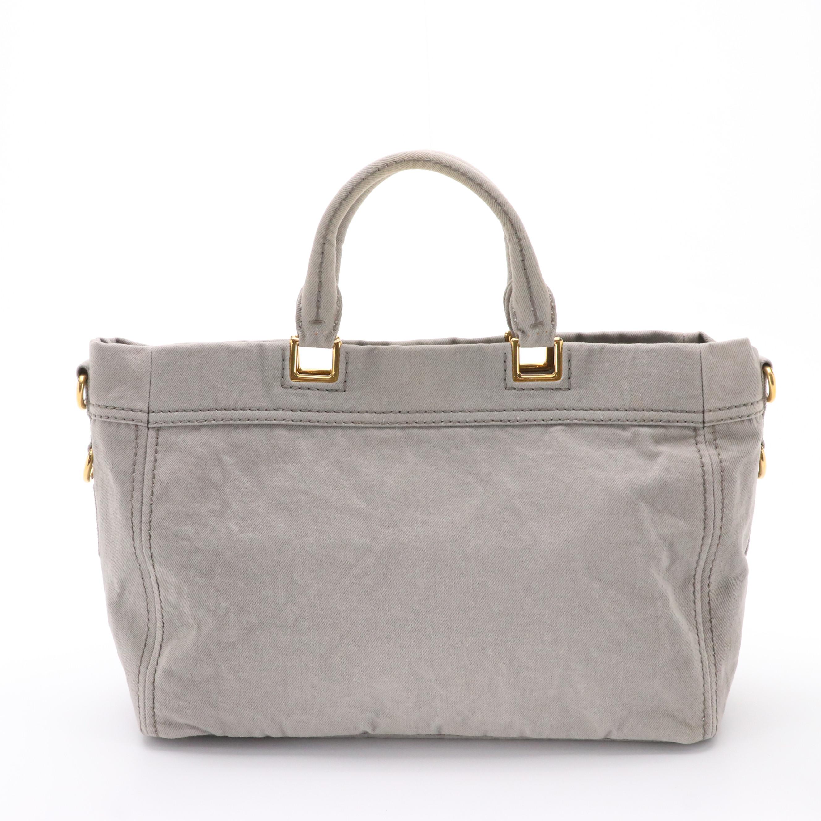 Prada Grey Denim Canapa Top Handle Tote Bag