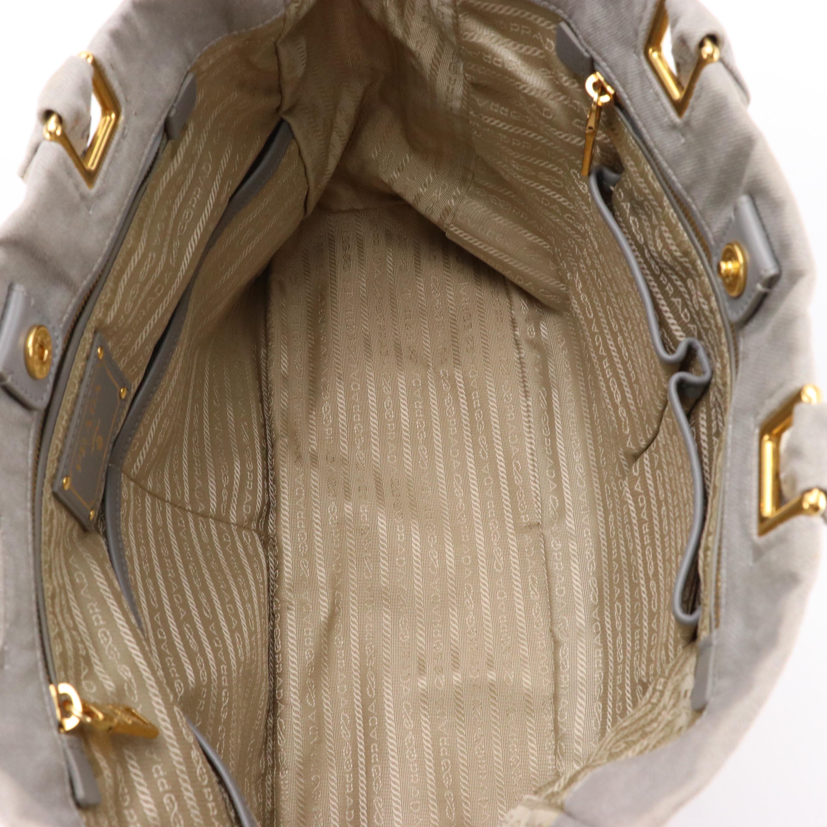 Prada Grey Denim Canapa Top Handle Tote Bag