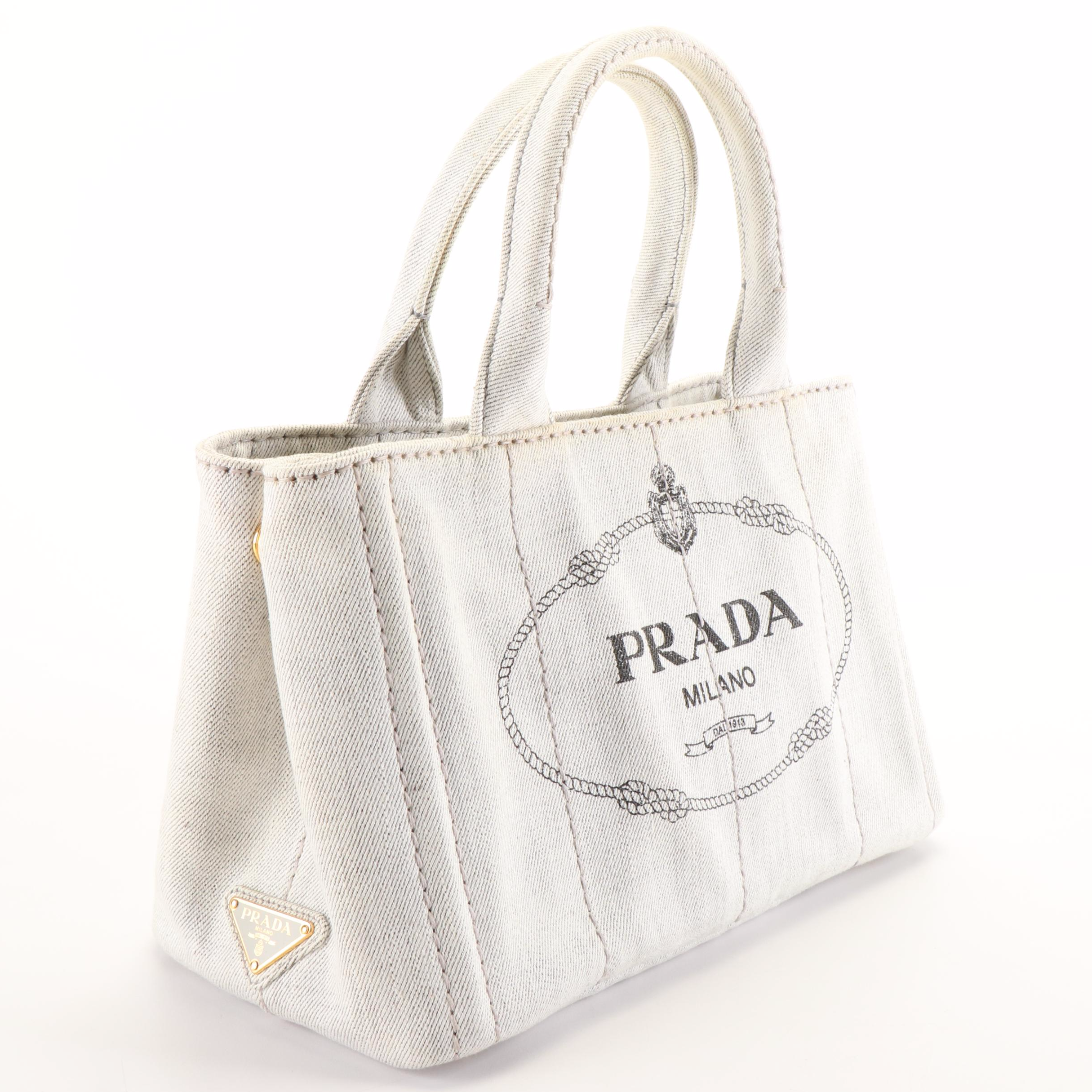 Prada Canapa Logo Tote Bag in White Canvas