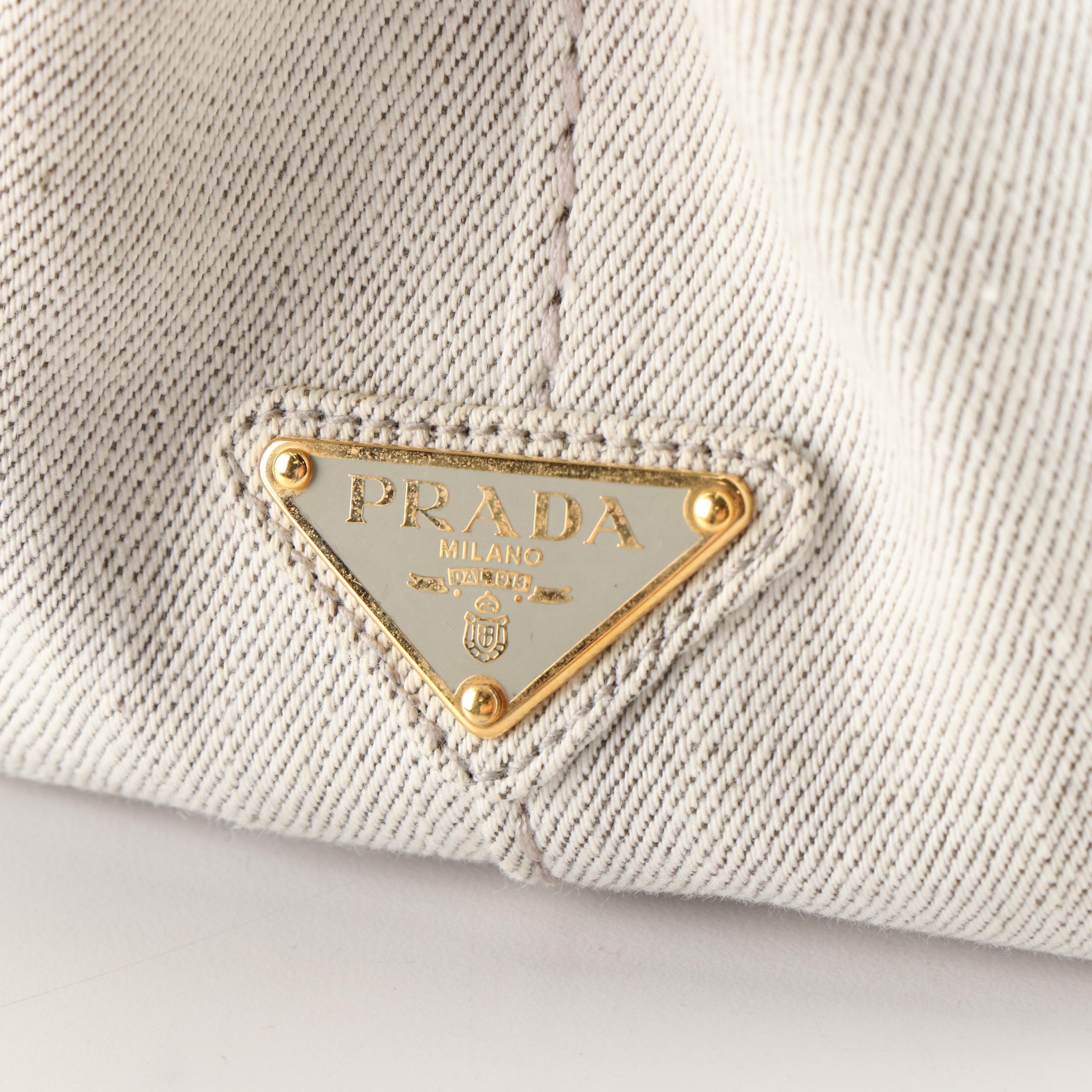 Prada Canapa Logo Tote Bag in White Canvas