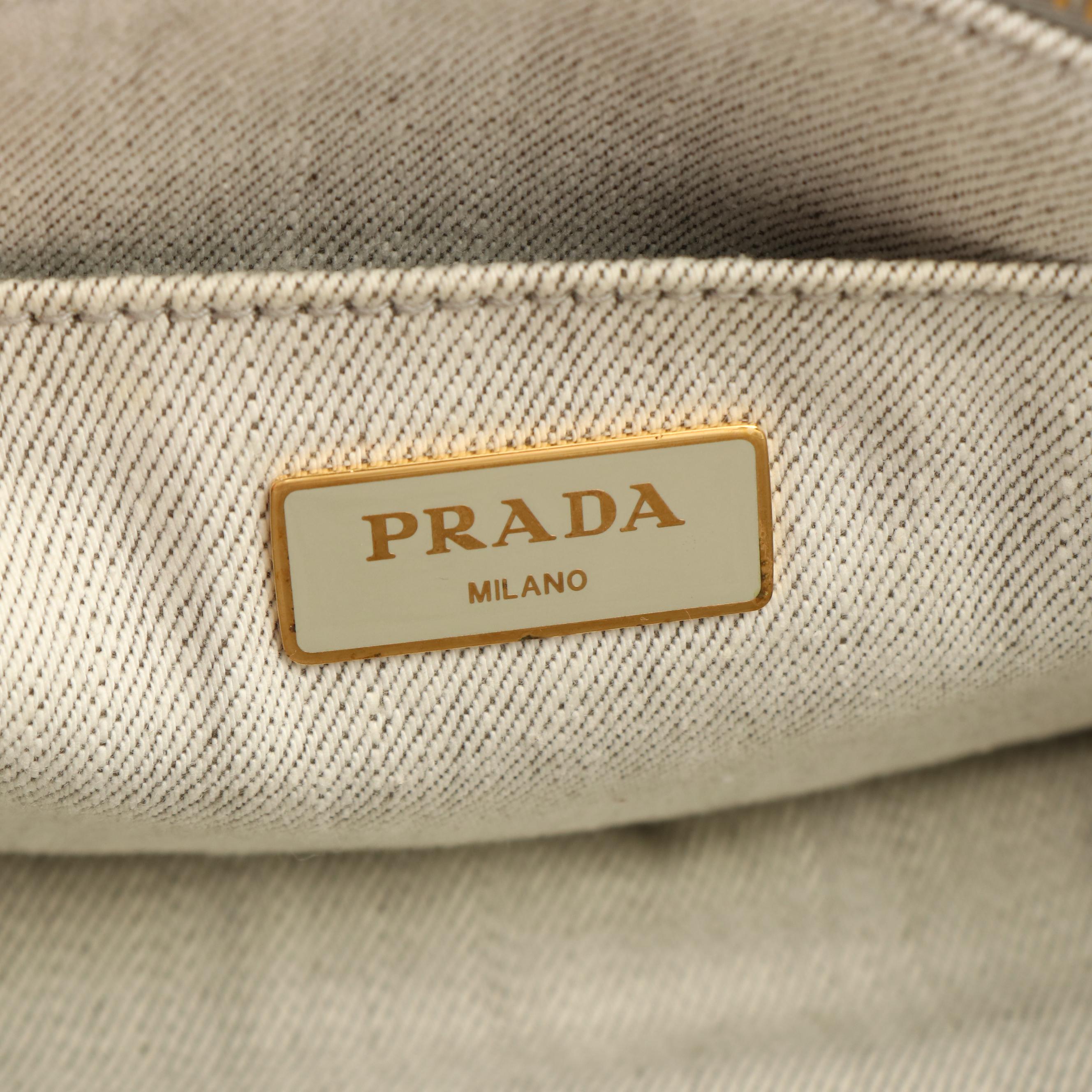 Prada Canapa Logo Tote Bag in White Canvas