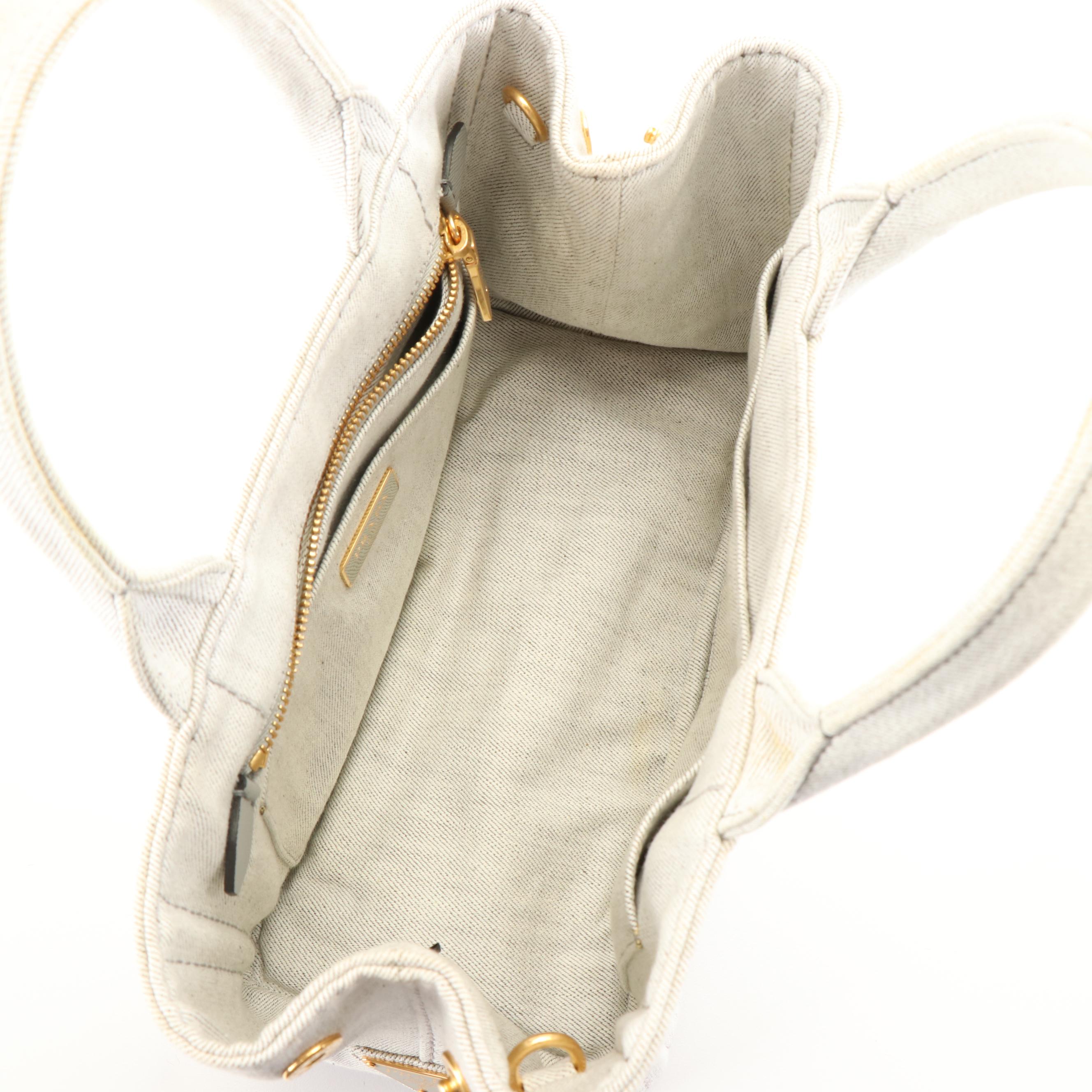 Prada Canapa Logo Tote Bag in White Canvas