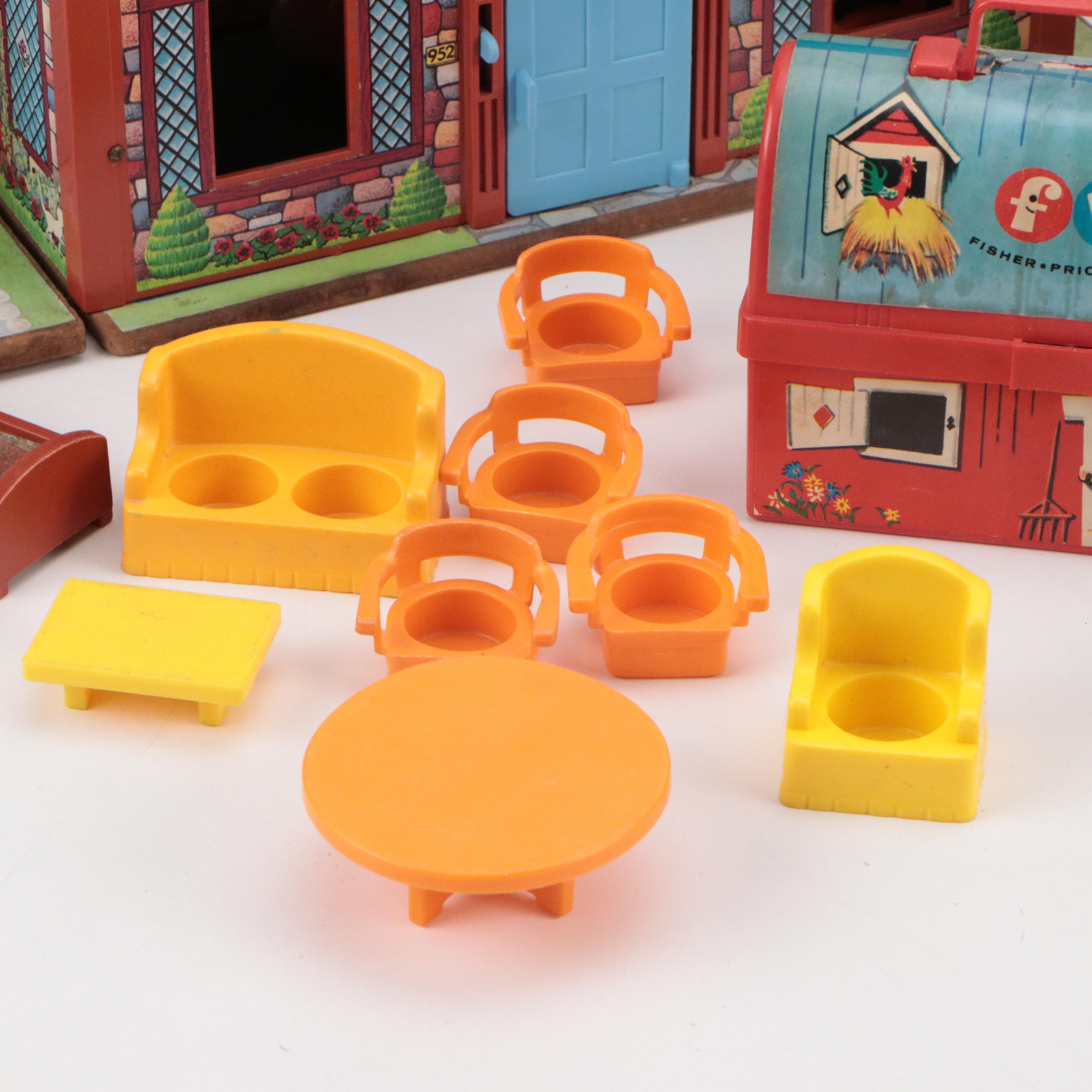 Fisher-Price "Play Family House" with Lunchbox and Toy Barn, 1960s