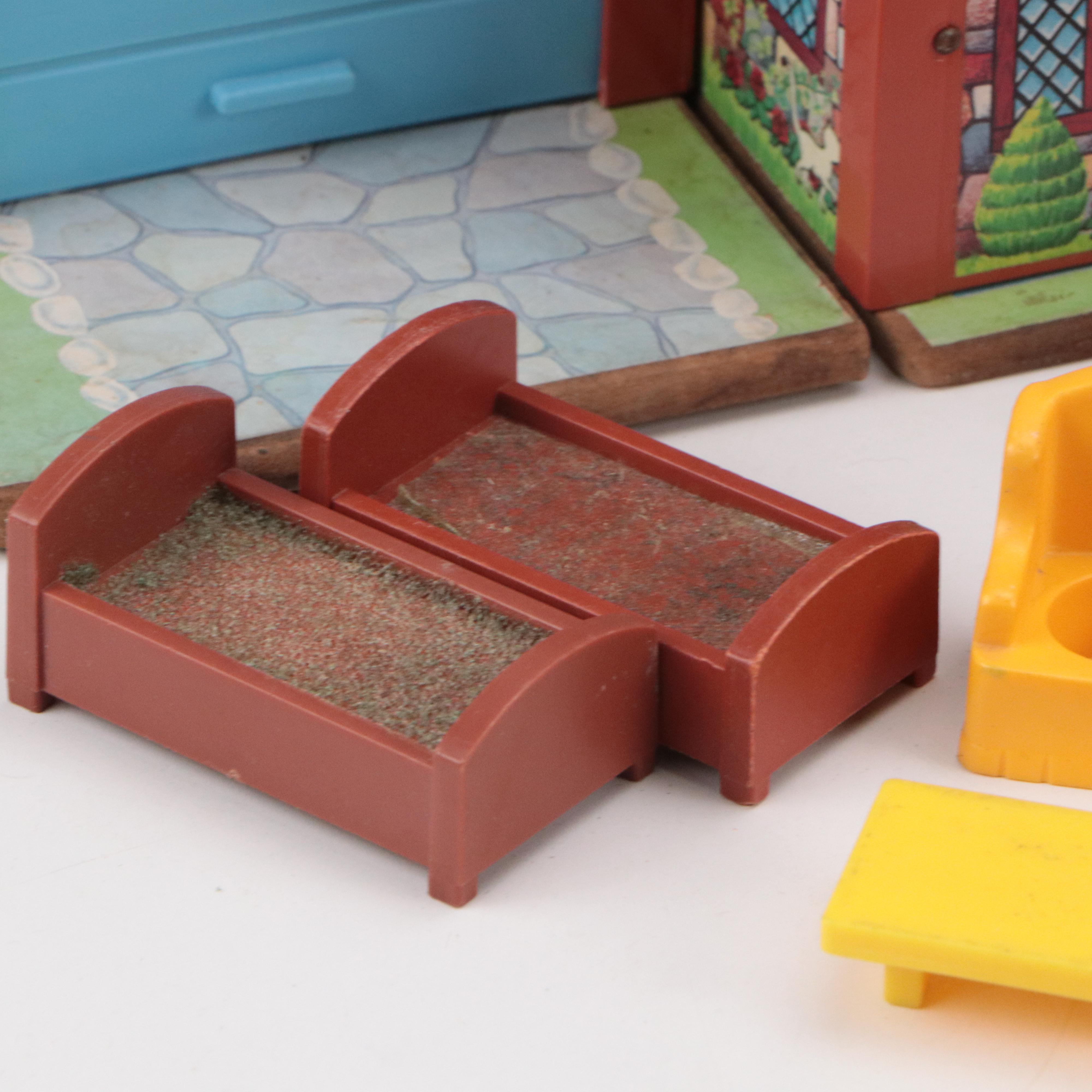 Fisher-Price "Play Family House" with Lunchbox and Toy Barn, 1960s