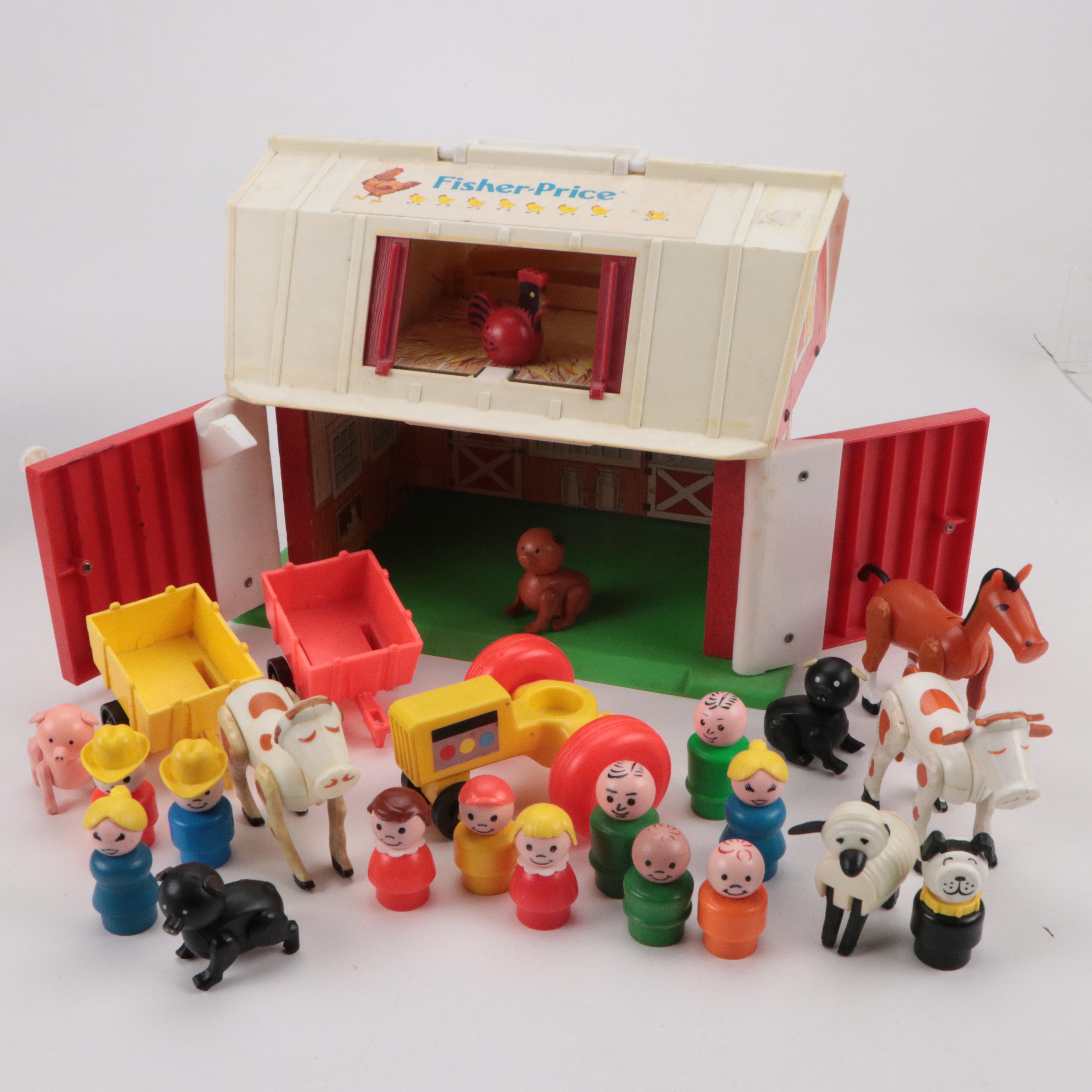 Fisher-Price "Play Family House" with Lunchbox and Toy Barn, 1960s