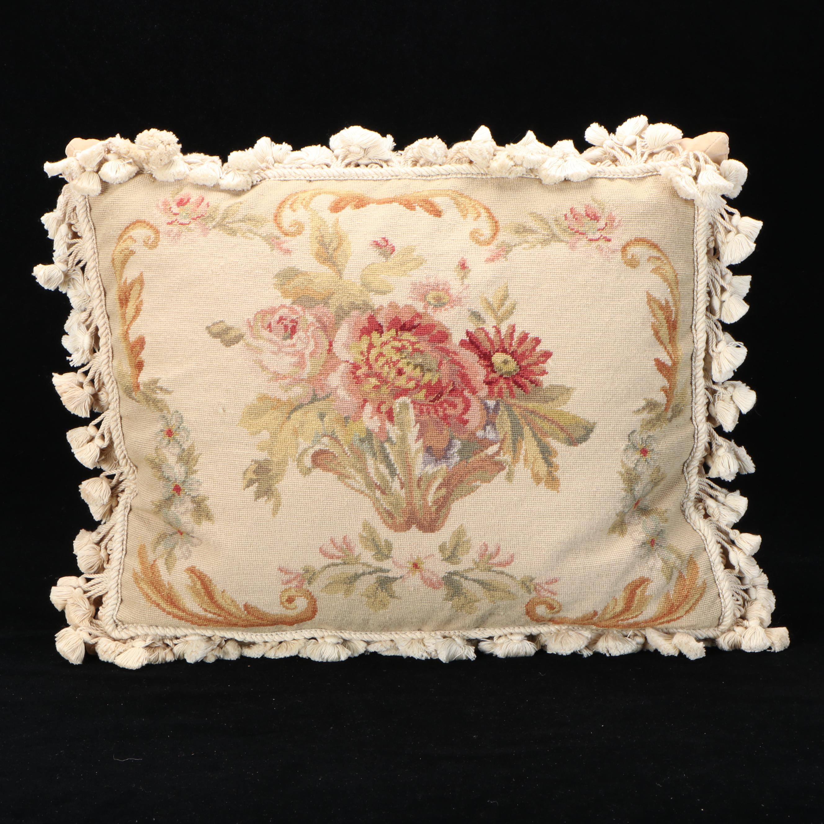 Katha Diddel Handmade Floral Needlepoint Wool Accent Pillows