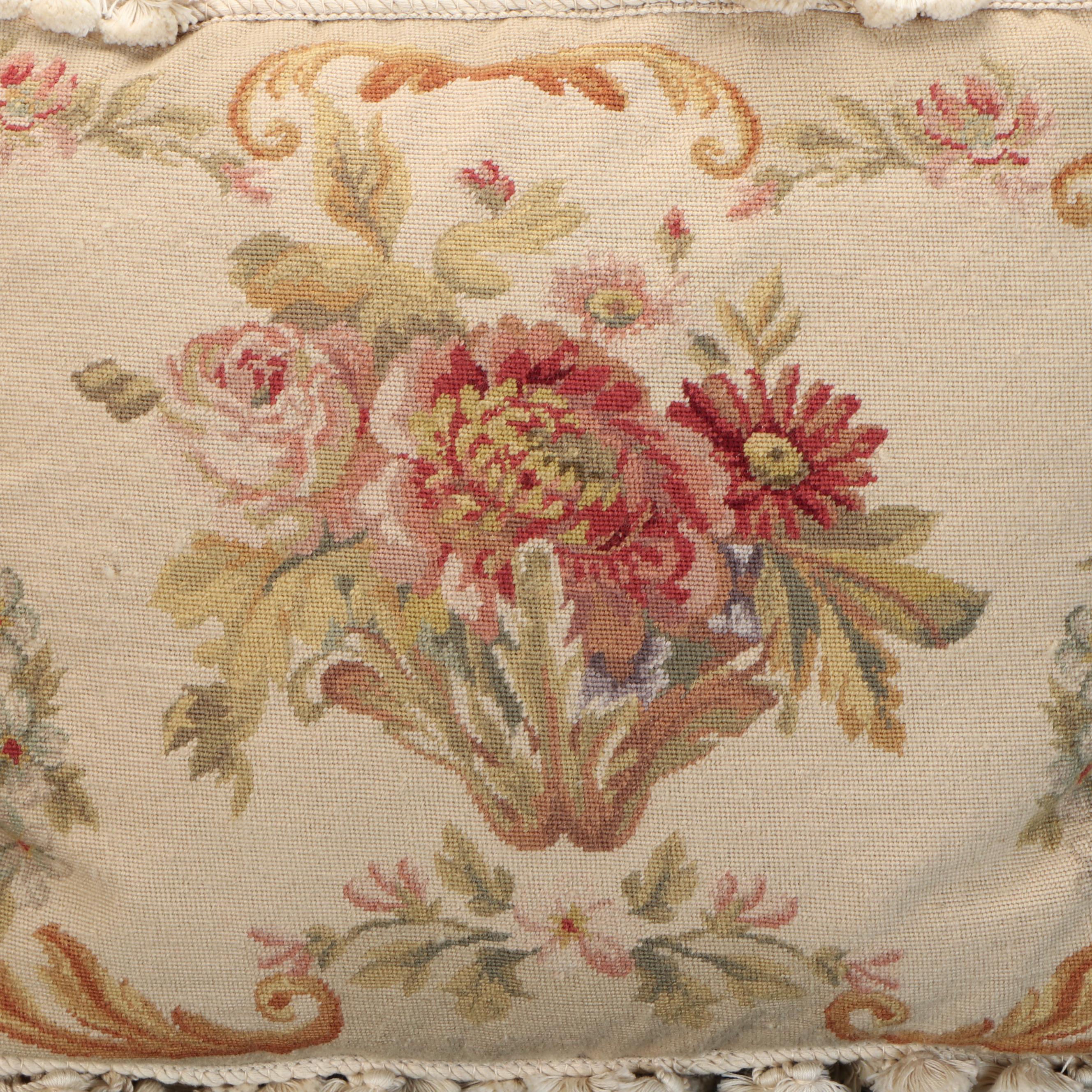 Katha Diddel Handmade Floral Needlepoint Wool Accent Pillows