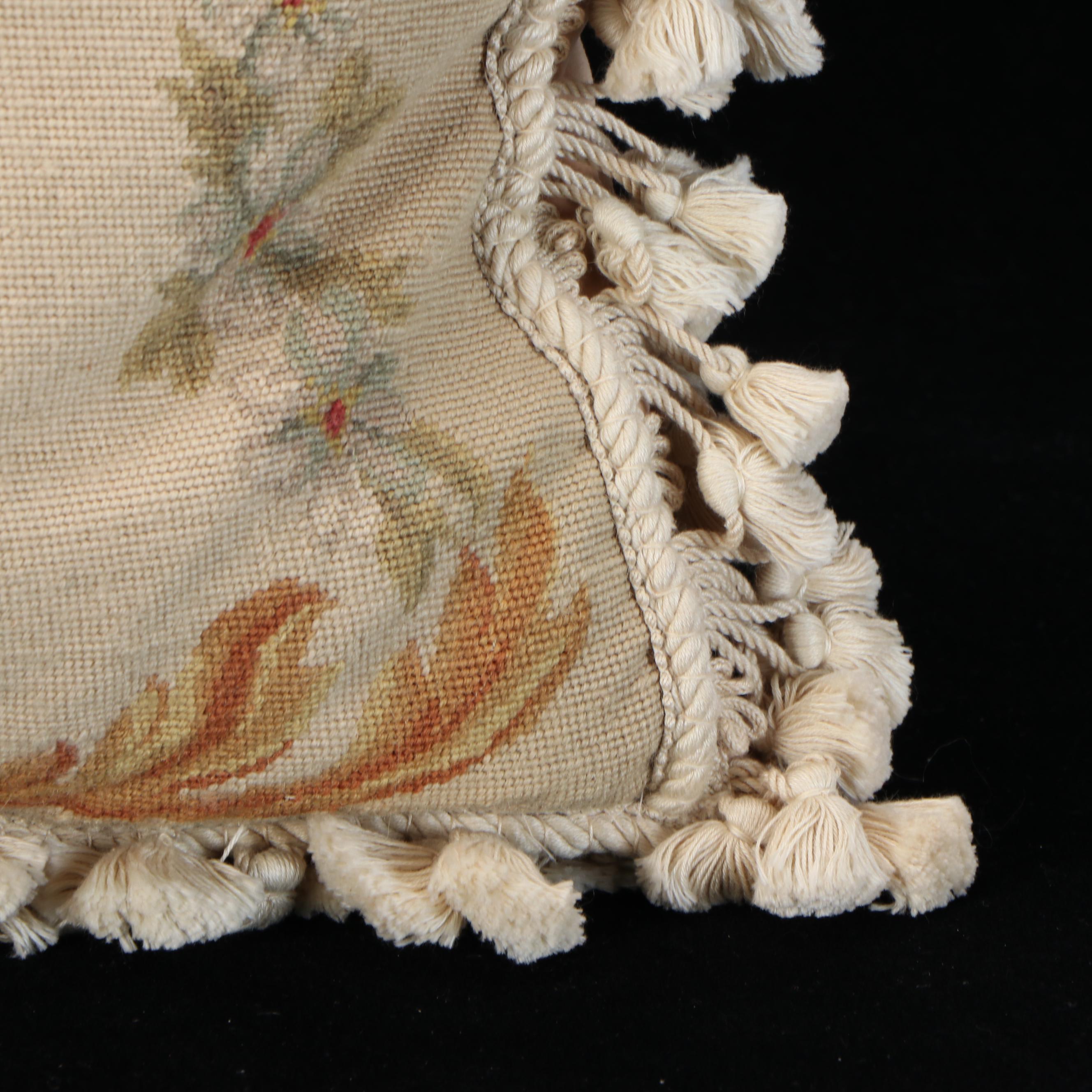 Katha Diddel Handmade Floral Needlepoint Wool Accent Pillows