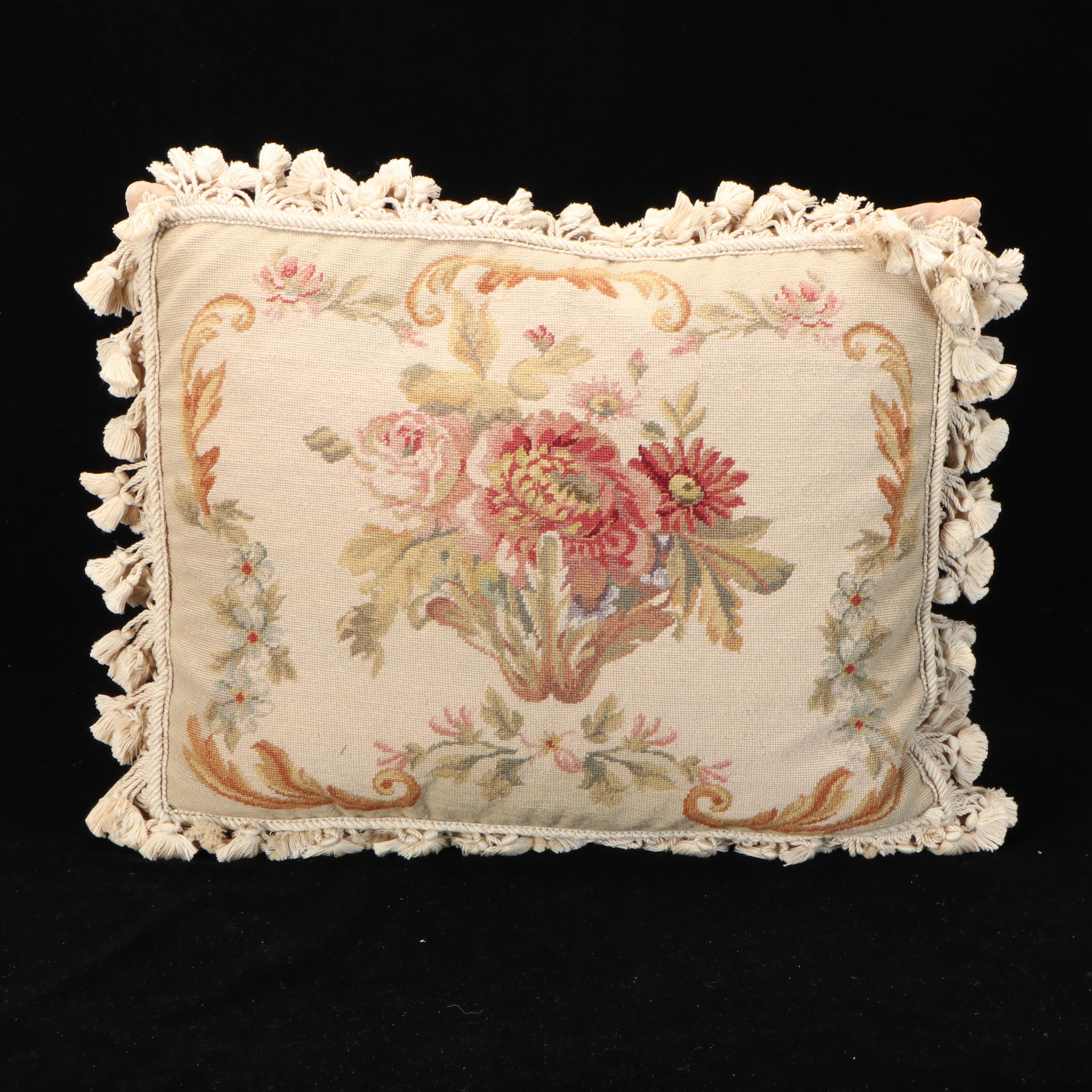 Katha Diddel Handmade Floral Needlepoint Wool Accent Pillows