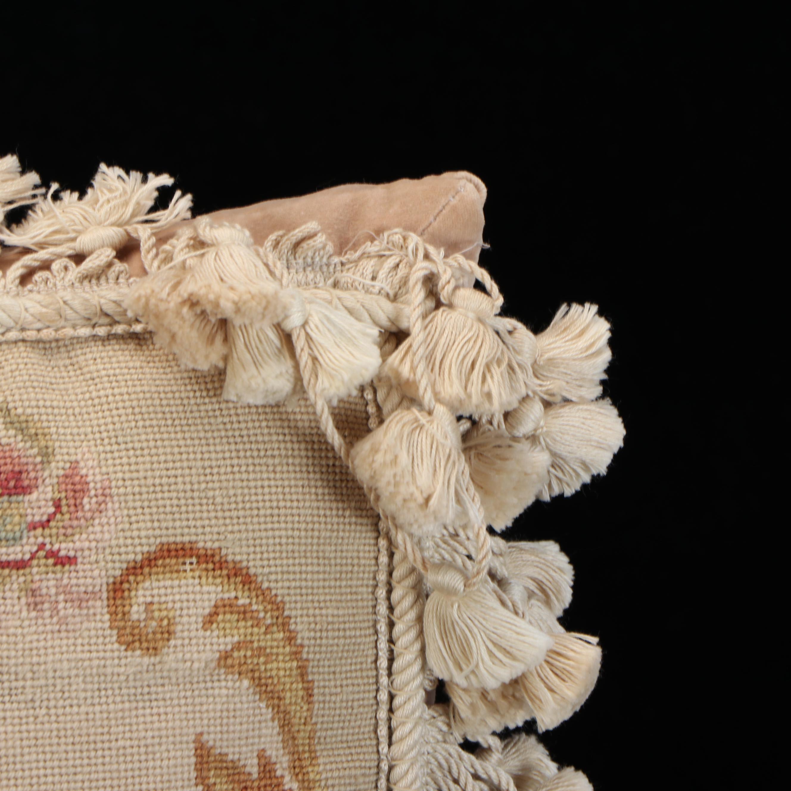 Katha Diddel Handmade Floral Needlepoint Wool Accent Pillows