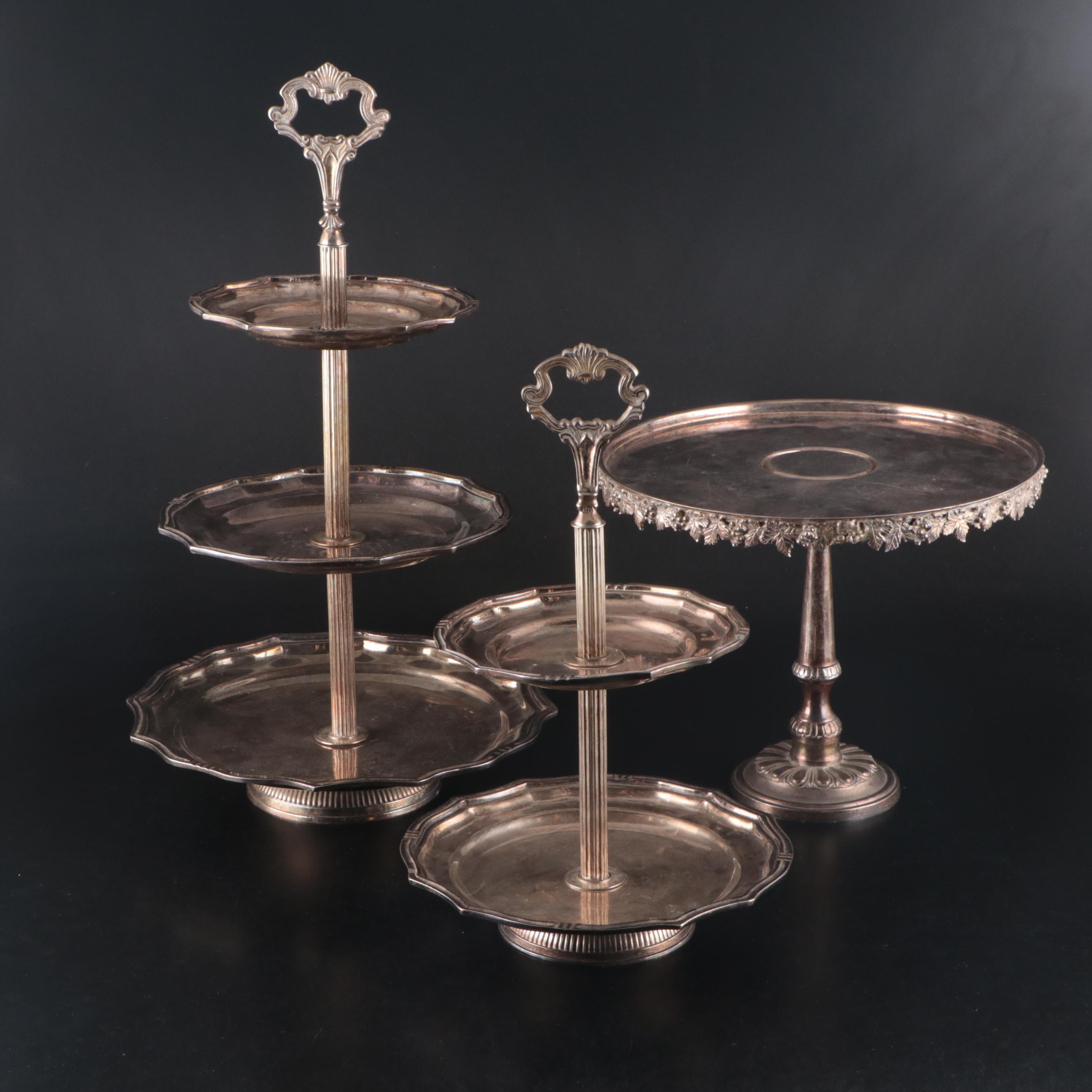 Jordan Silver Plate Three-Tier Tray and Two-Tier Tray with More