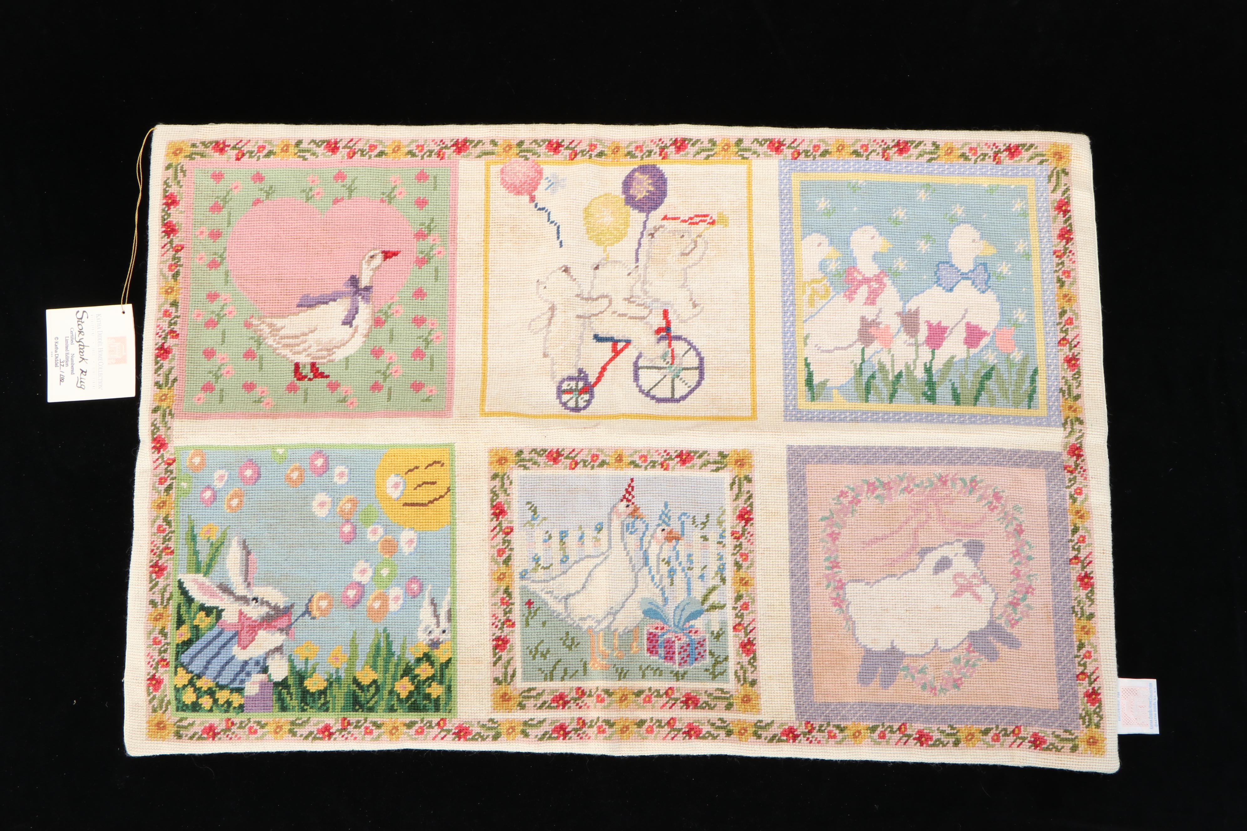 Katha Diddel Handmade Child's Storybook Needlepoint Rug and Lamb Pillow