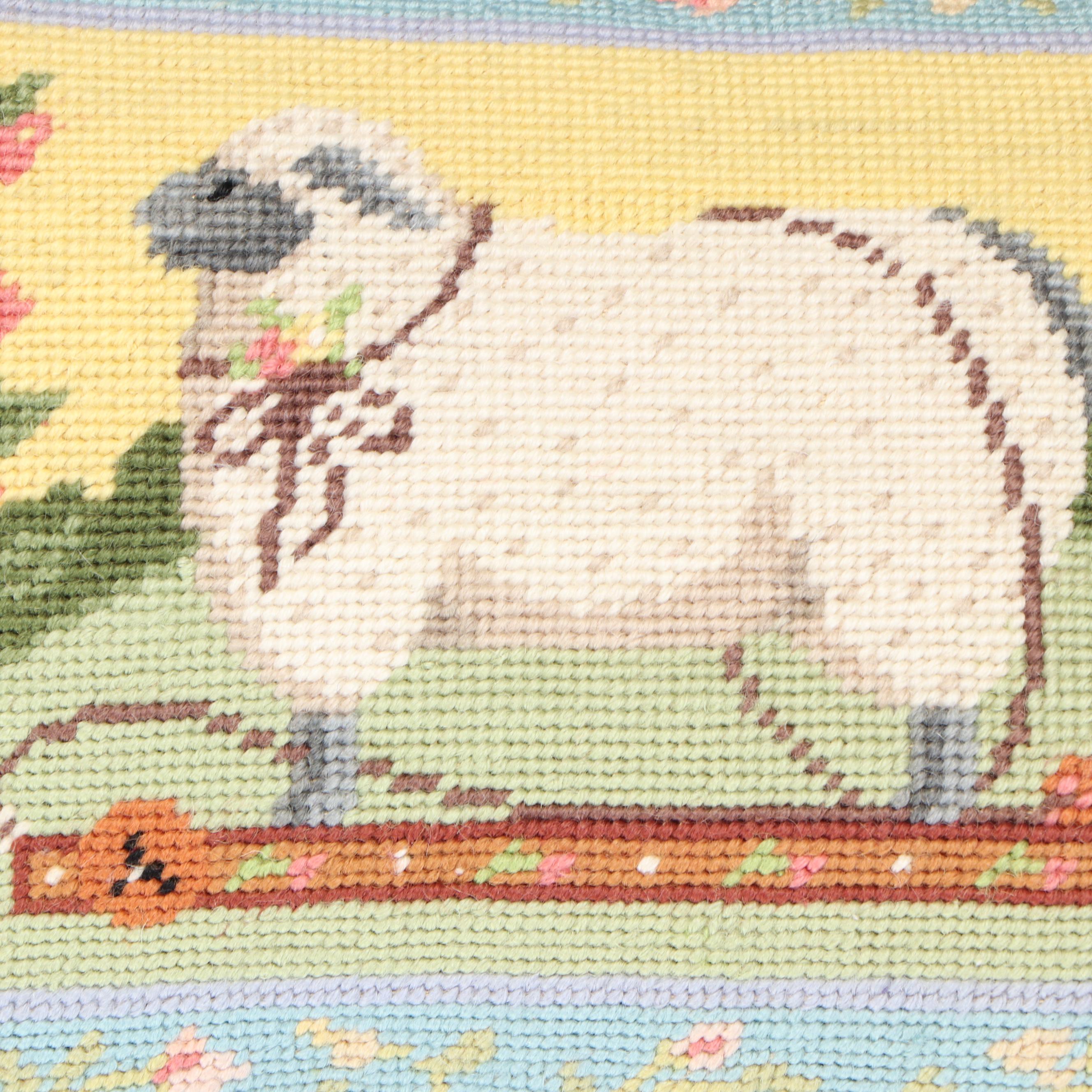 Katha Diddel Handmade Child's Storybook Needlepoint Rug and Lamb Pillow