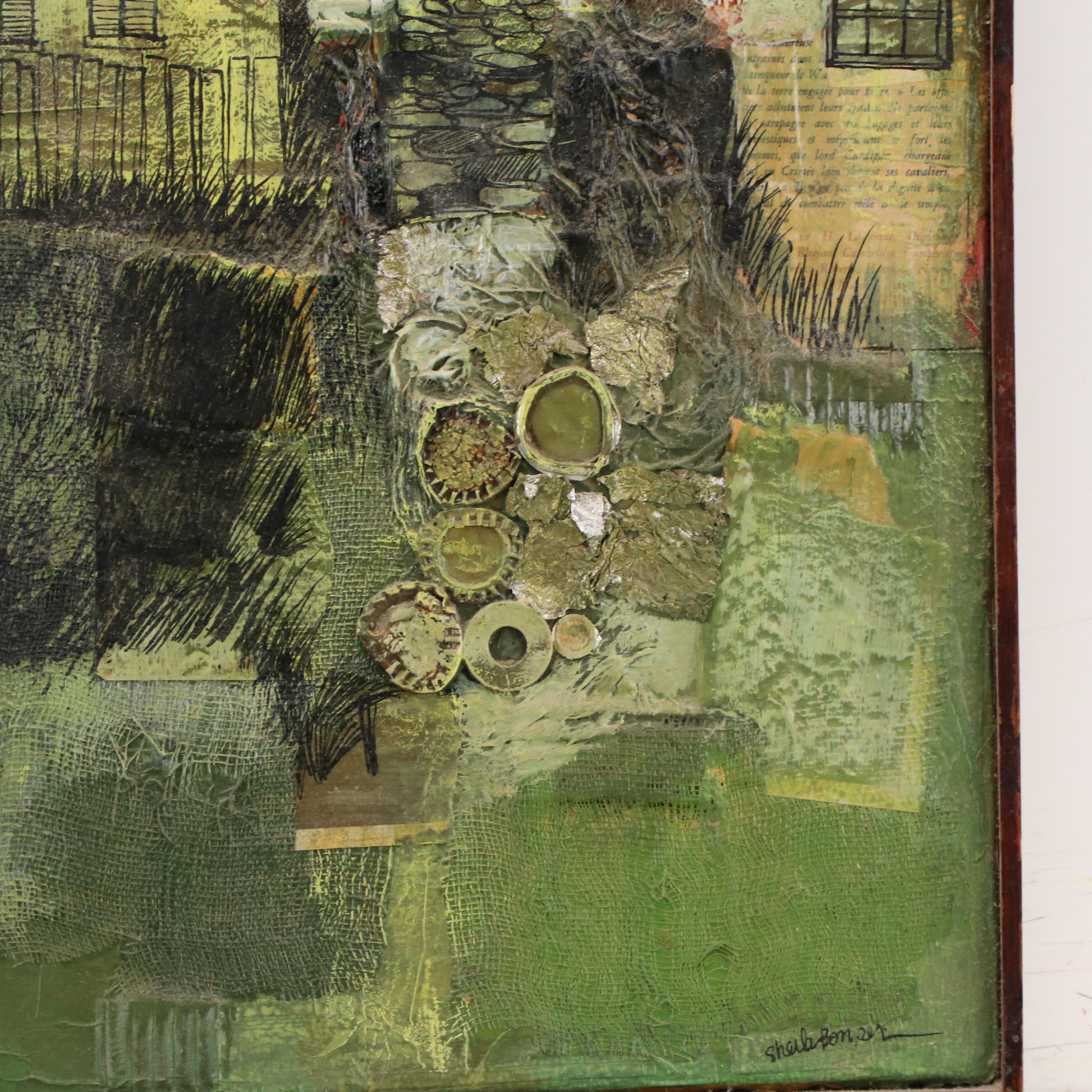 Sheila Bonser Mixed Media Cityscape Painting, Late 20th Century