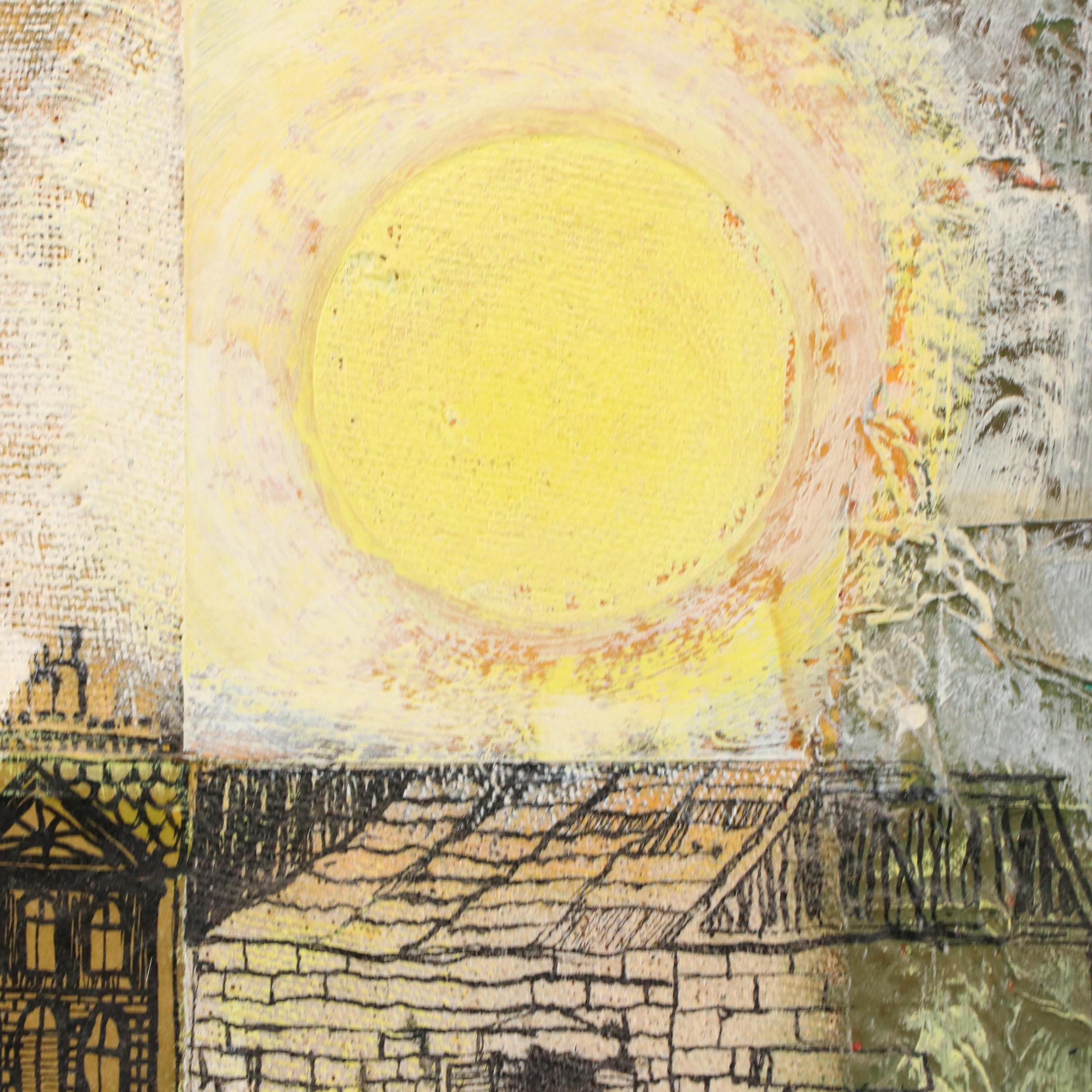 Sheila Bonser Mixed Media Cityscape Painting, Late 20th Century