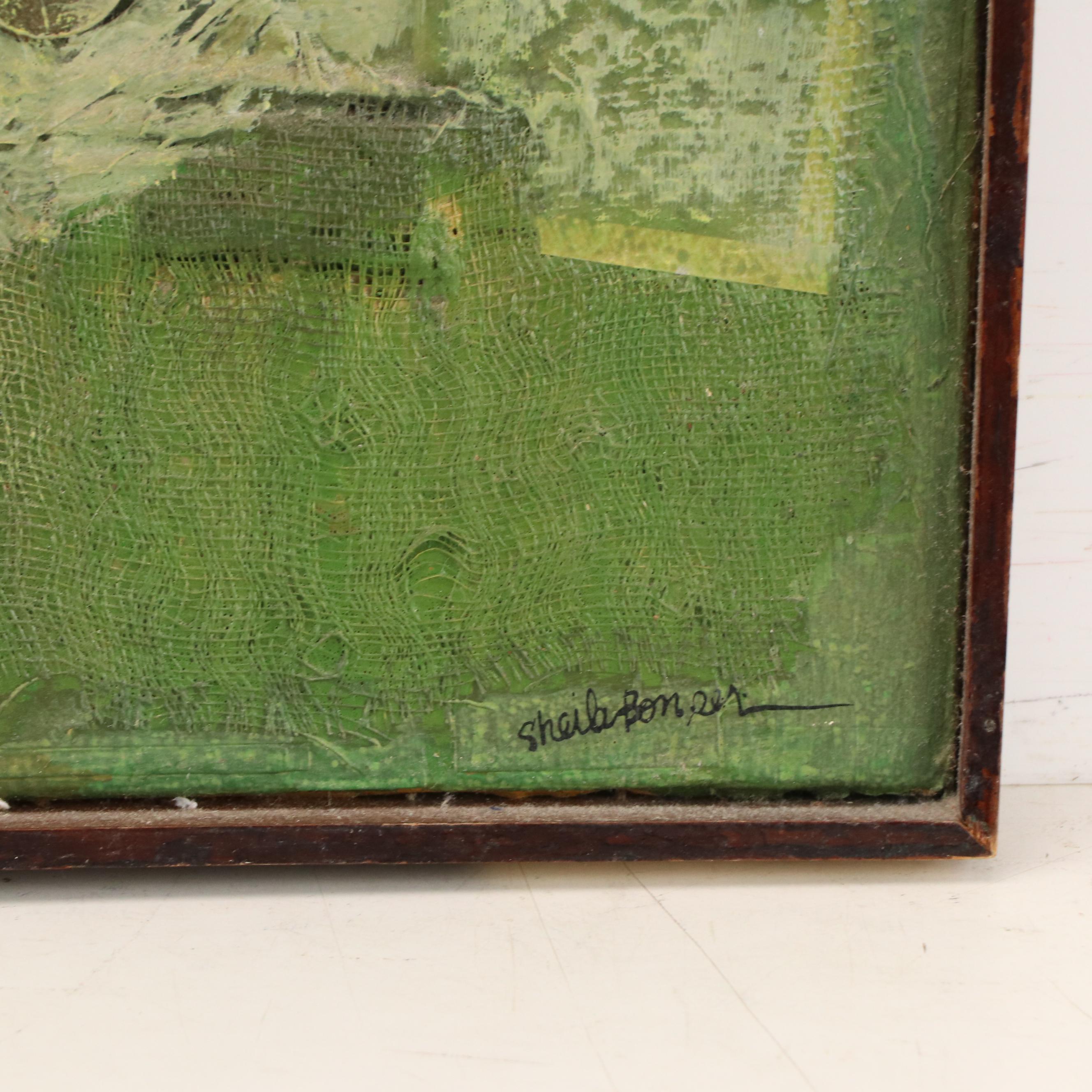 Sheila Bonser Mixed Media Cityscape Painting, Late 20th Century