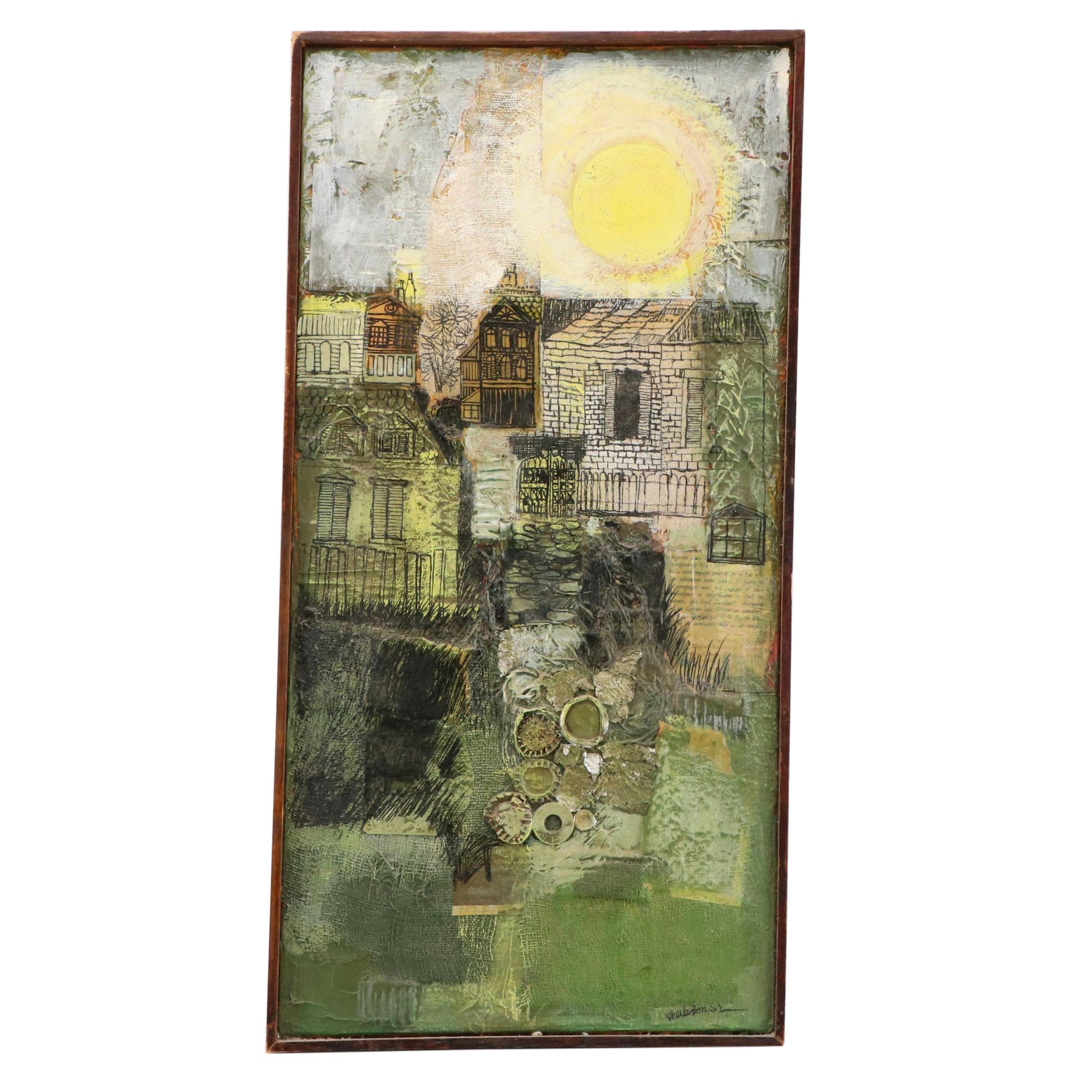 Sheila Bonser Mixed Media Cityscape Painting, Late 20th Century