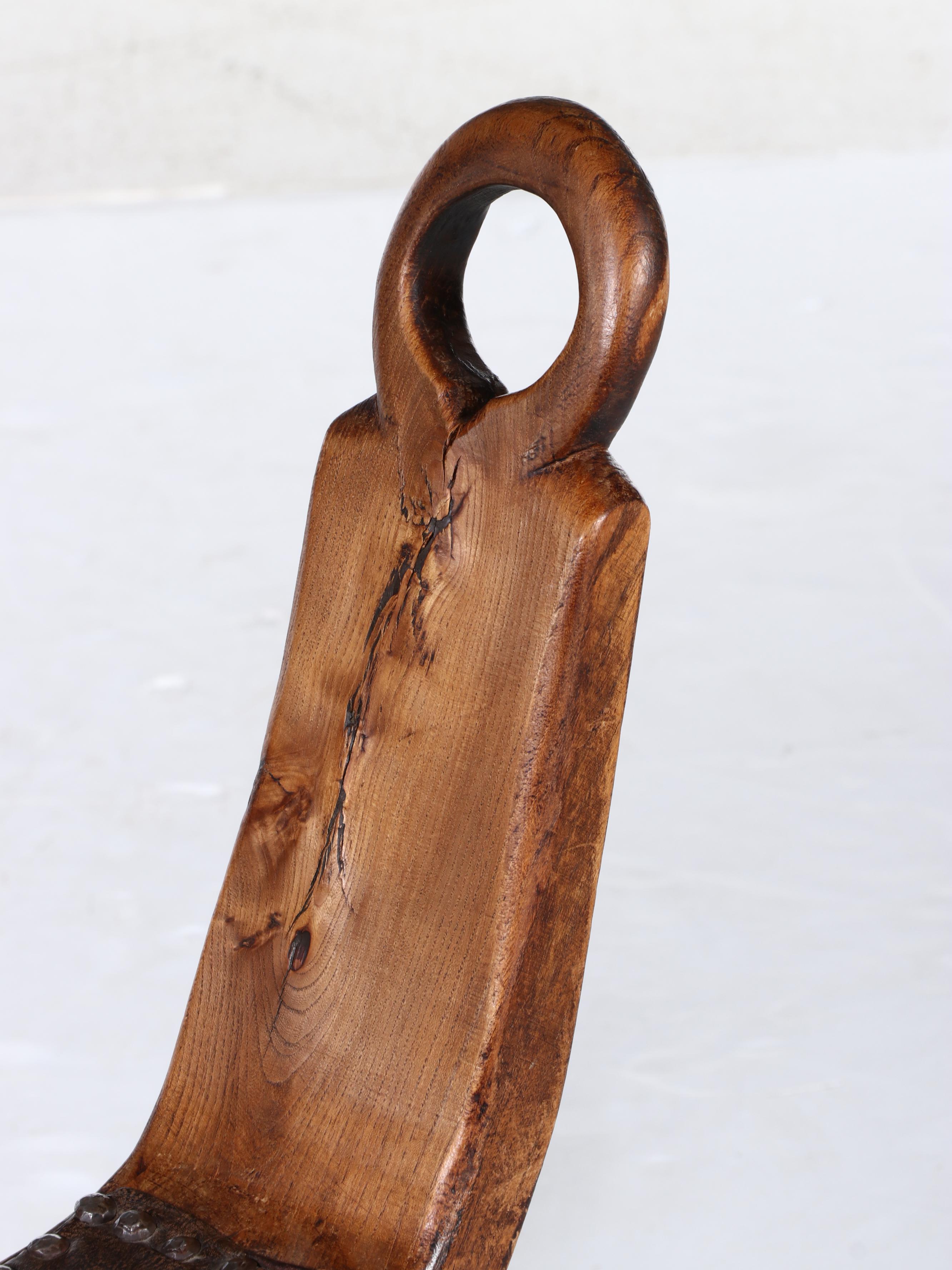 Spanish Brutalist Style Wooden and Leather Bootstrap Birthing Chair