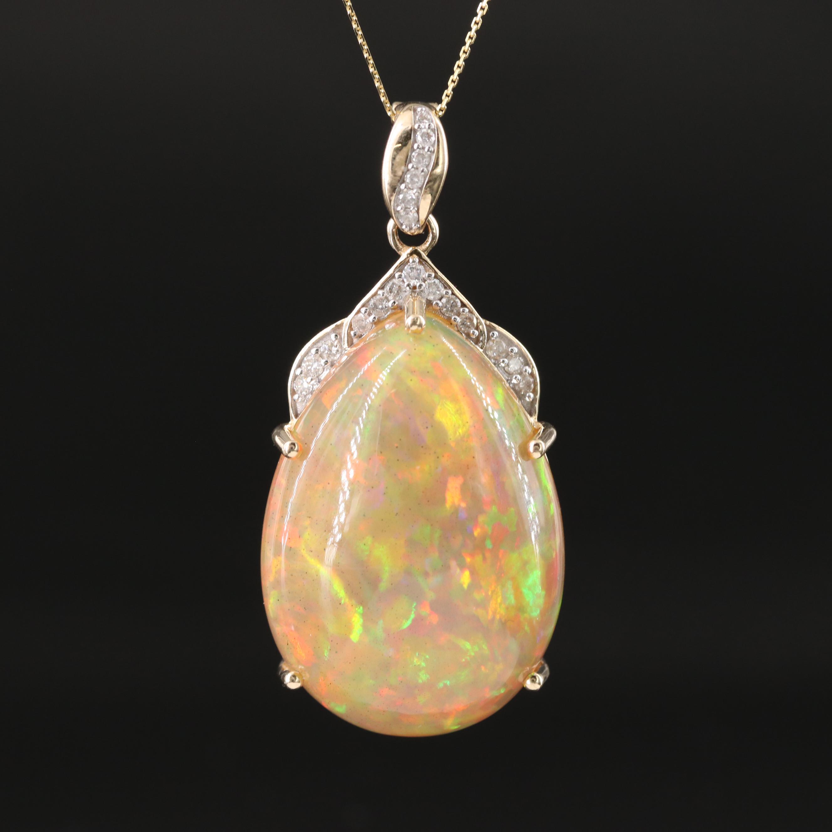 14K 28.68 CT Opal and Diamond Enhancer Pendant Necklace