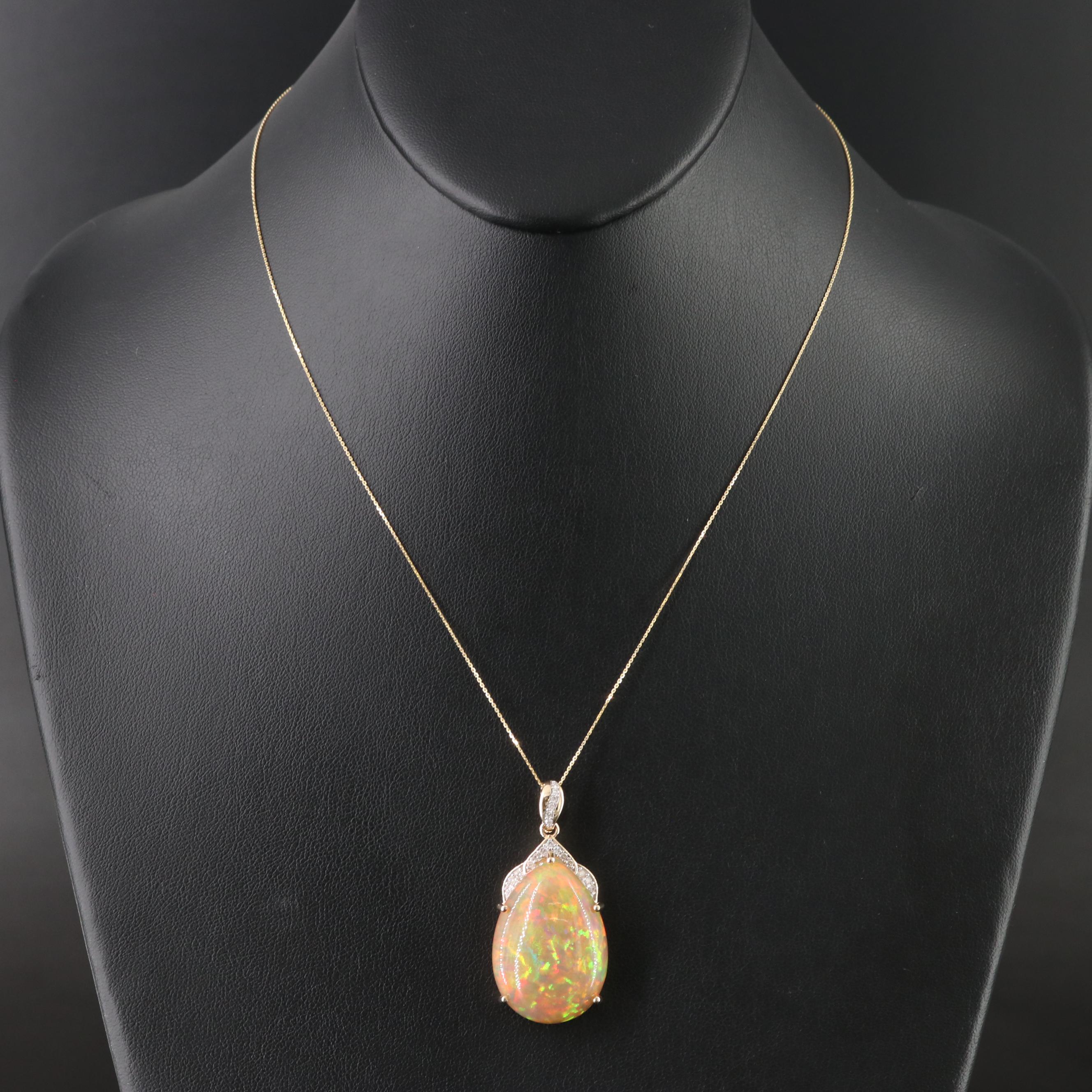 14K 28.68 CT Opal and Diamond Enhancer Pendant Necklace