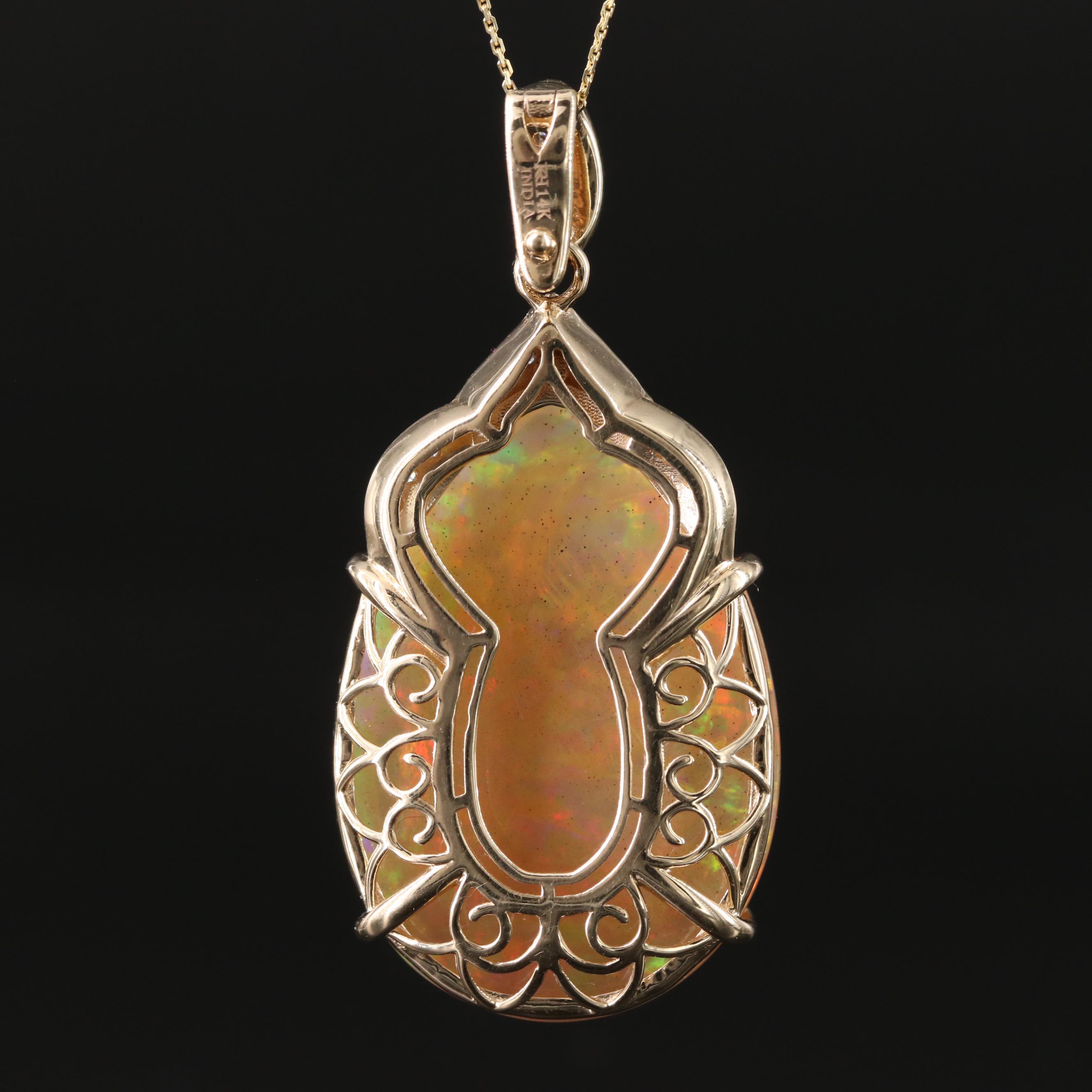 14K 28.68 CT Opal and Diamond Enhancer Pendant Necklace