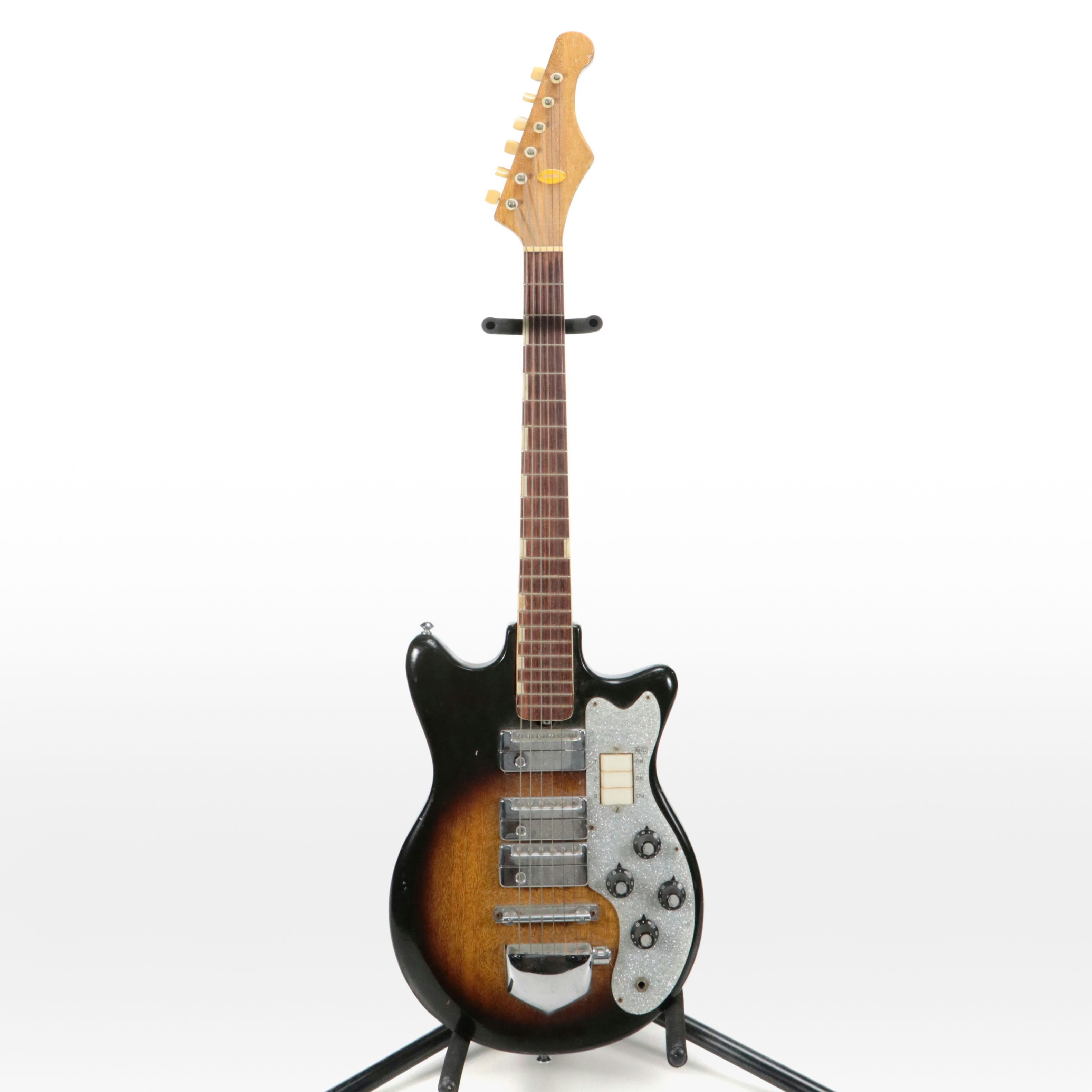 Japanese Lafayette Sunburst Finish Electric Guitar with Hardside Travel Case