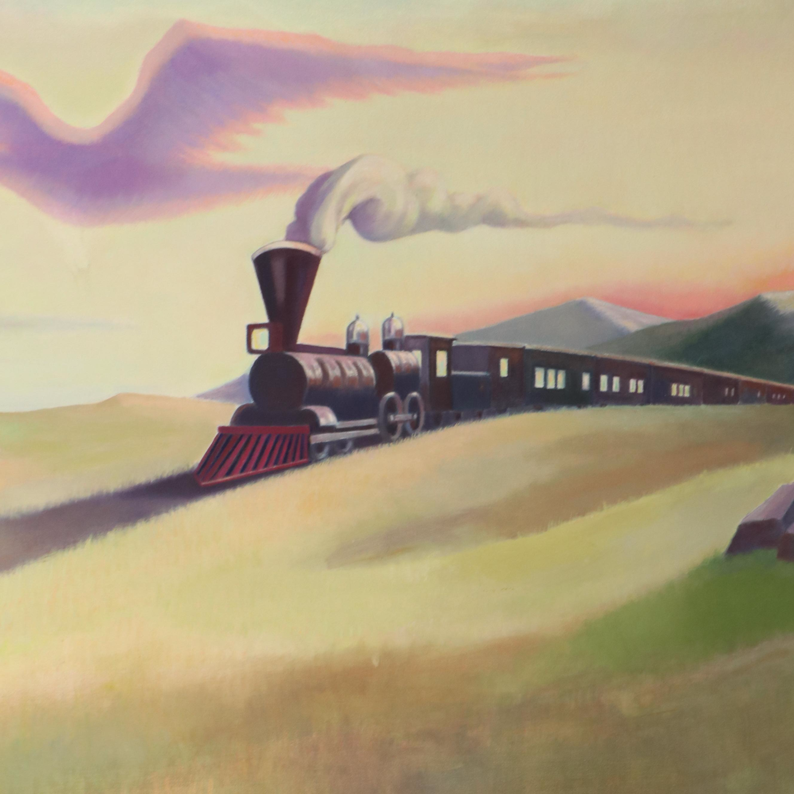 Olivera Sajkovic Surreal Oil Painting of Train in Landscape