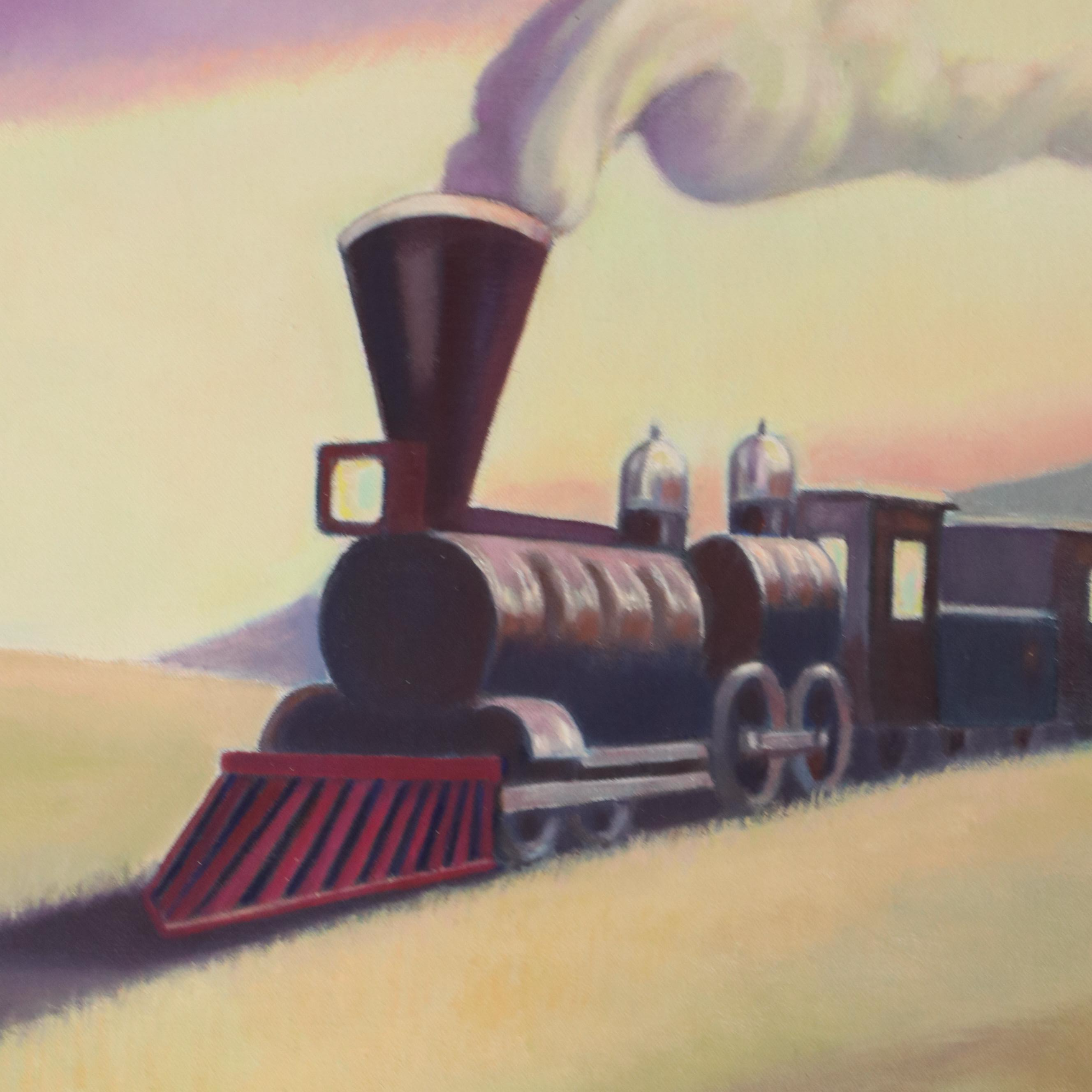 Olivera Sajkovic Surreal Oil Painting of Train in Landscape