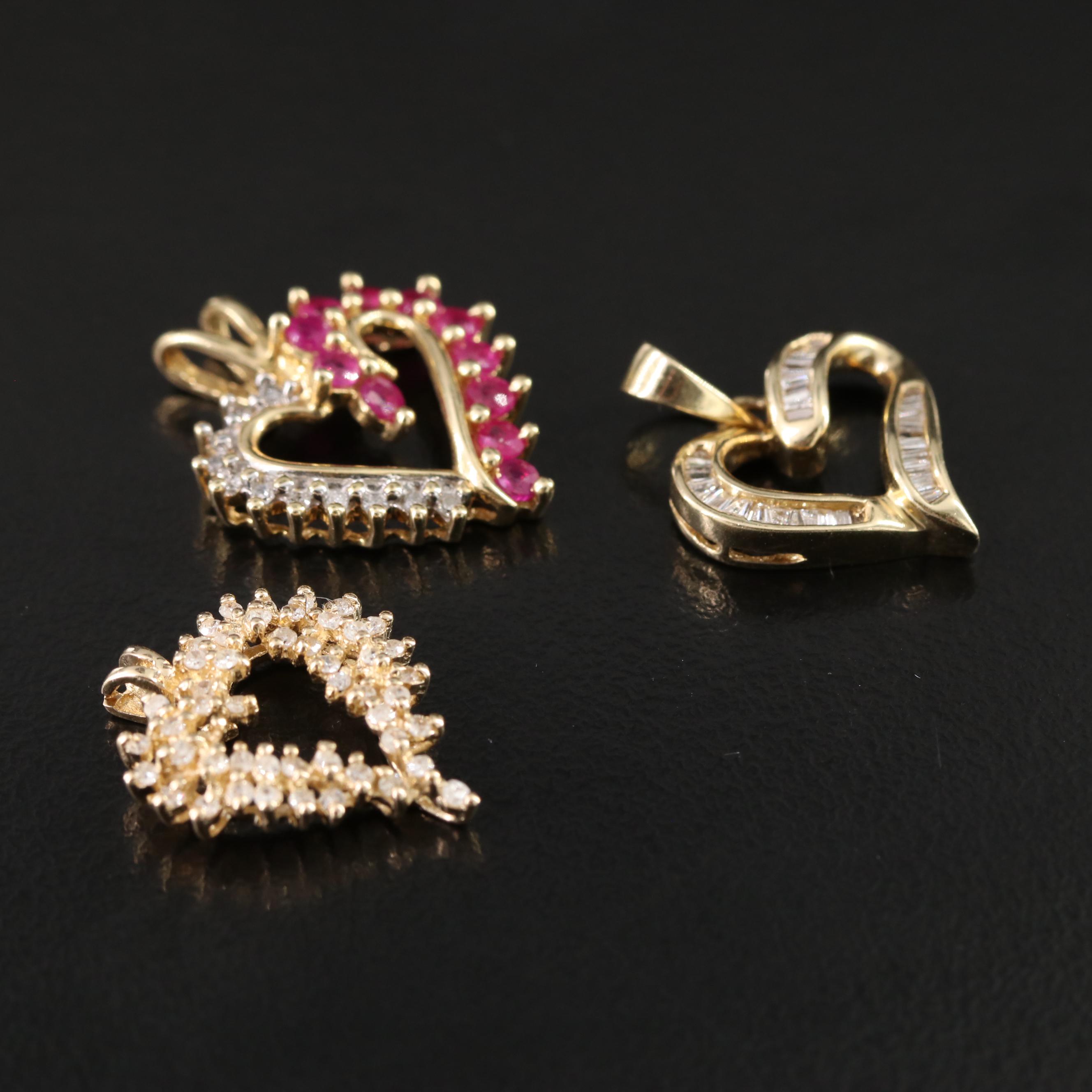 14K Diamond and Ruby Heart Pendant Collection