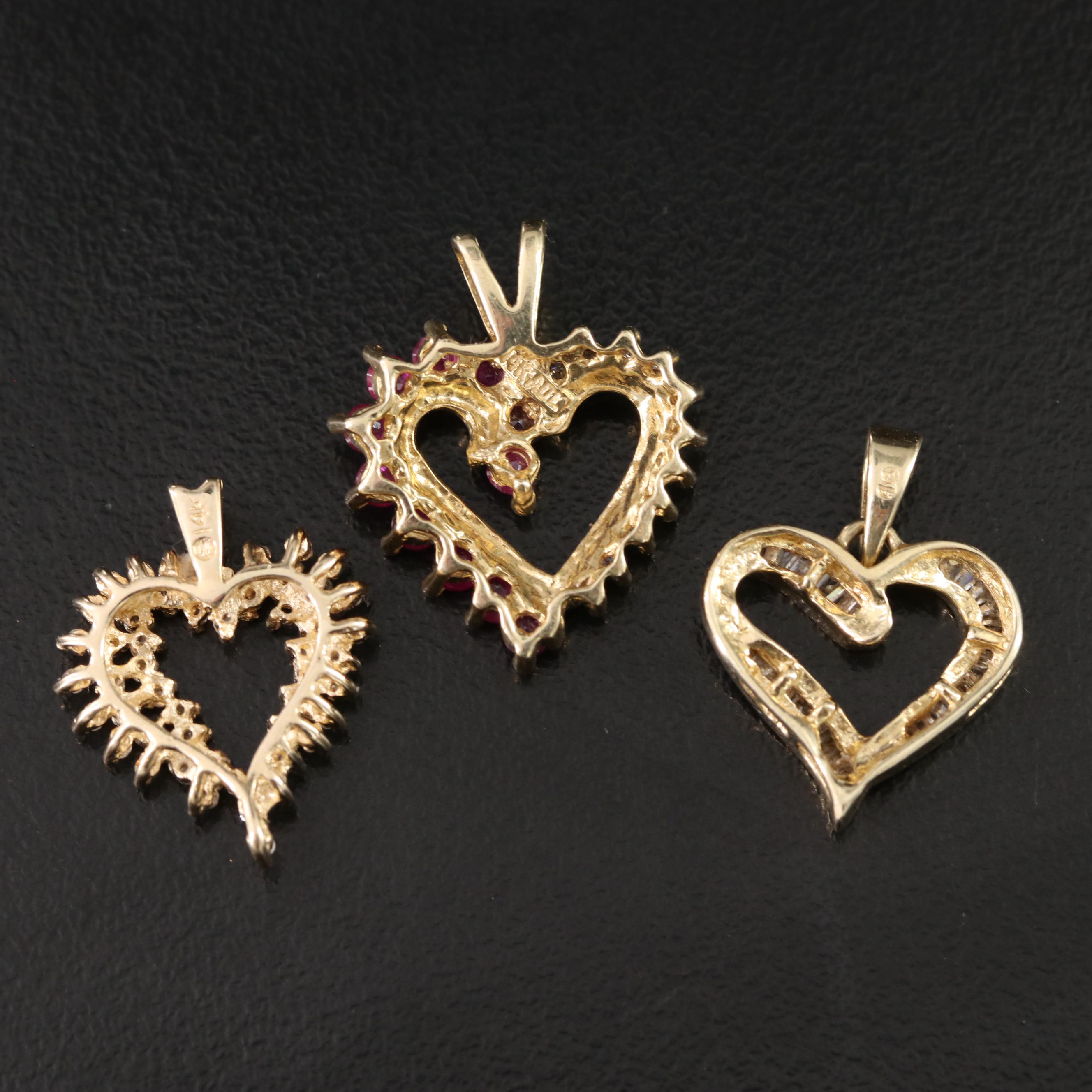 14K Diamond and Ruby Heart Pendant Collection