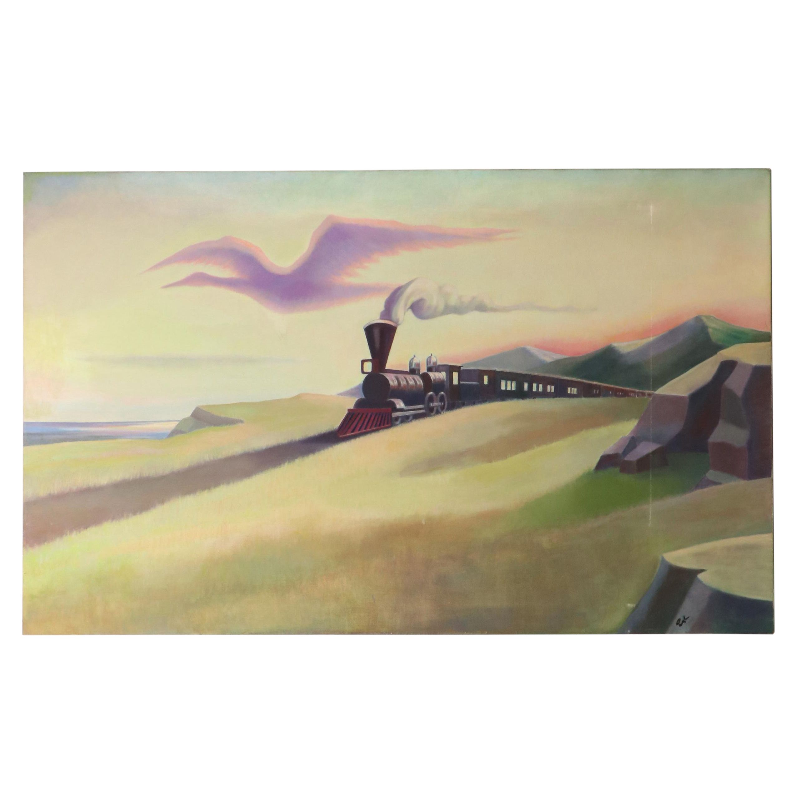 Olivera Sajkovic Surreal Oil Painting of Train in Landscape