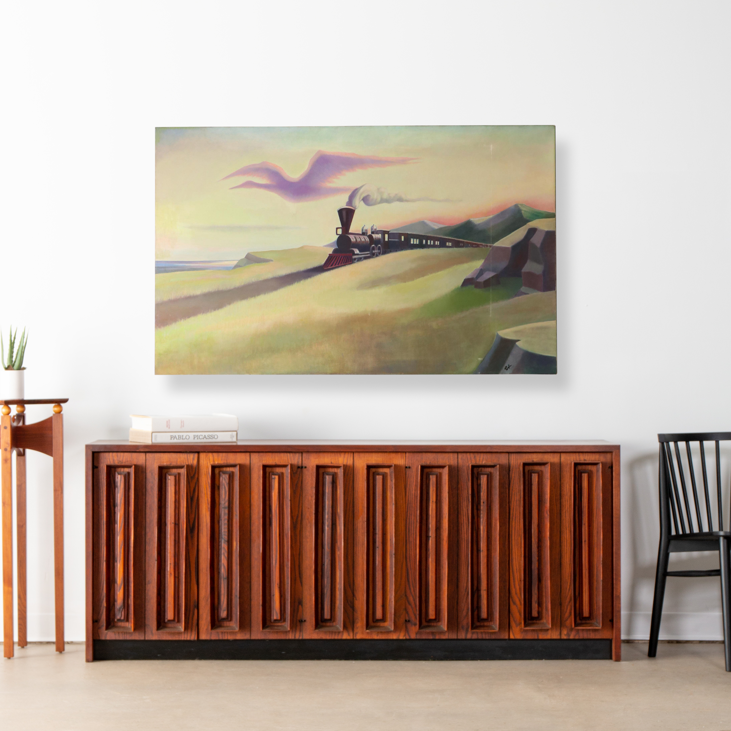 Olivera Sajkovic Surreal Oil Painting of Train in Landscape