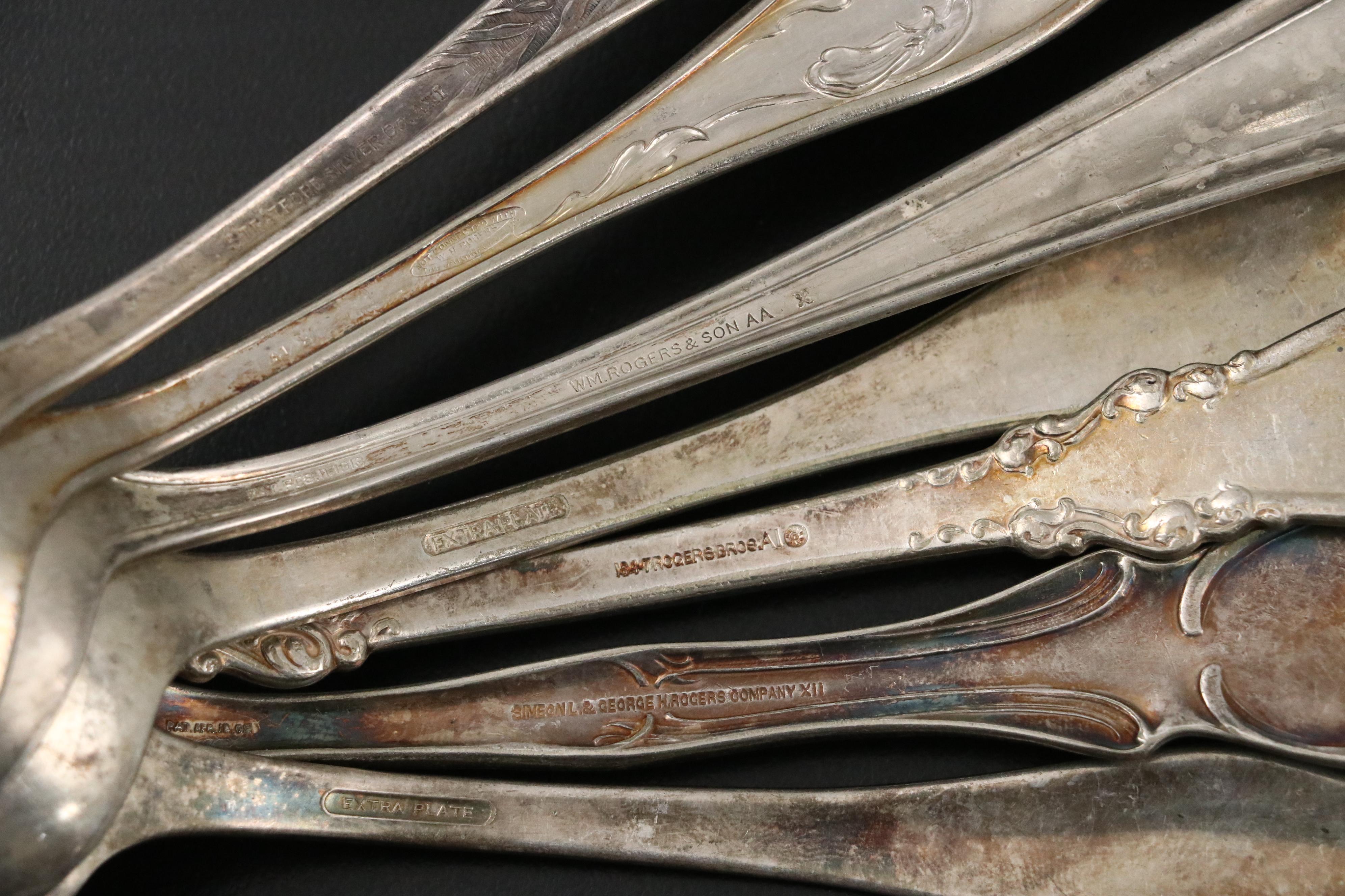 Art Nouveau Style Silver Plate and Sterling Silver Flatware