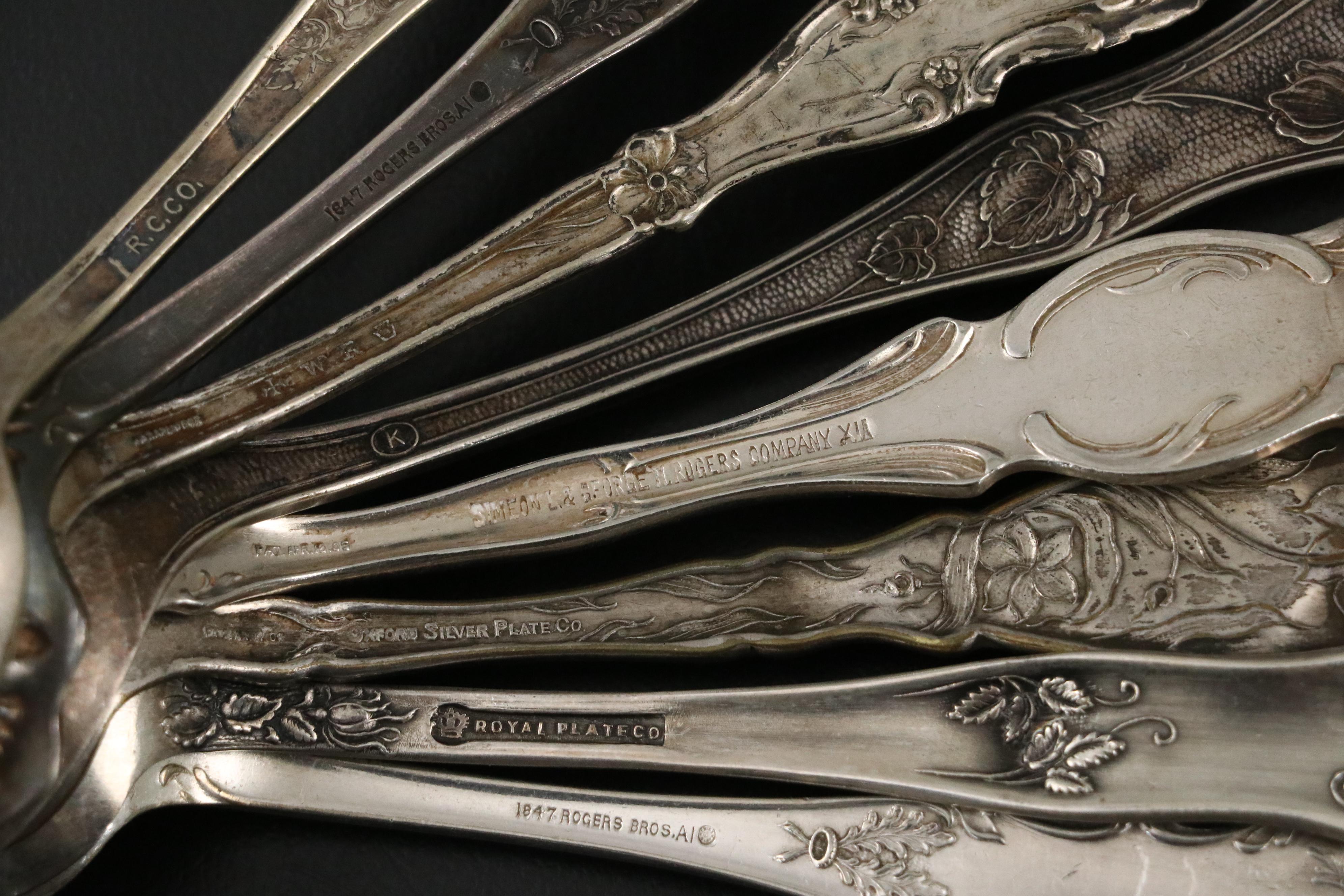 Art Nouveau Style Silver Plate and Sterling Silver Flatware