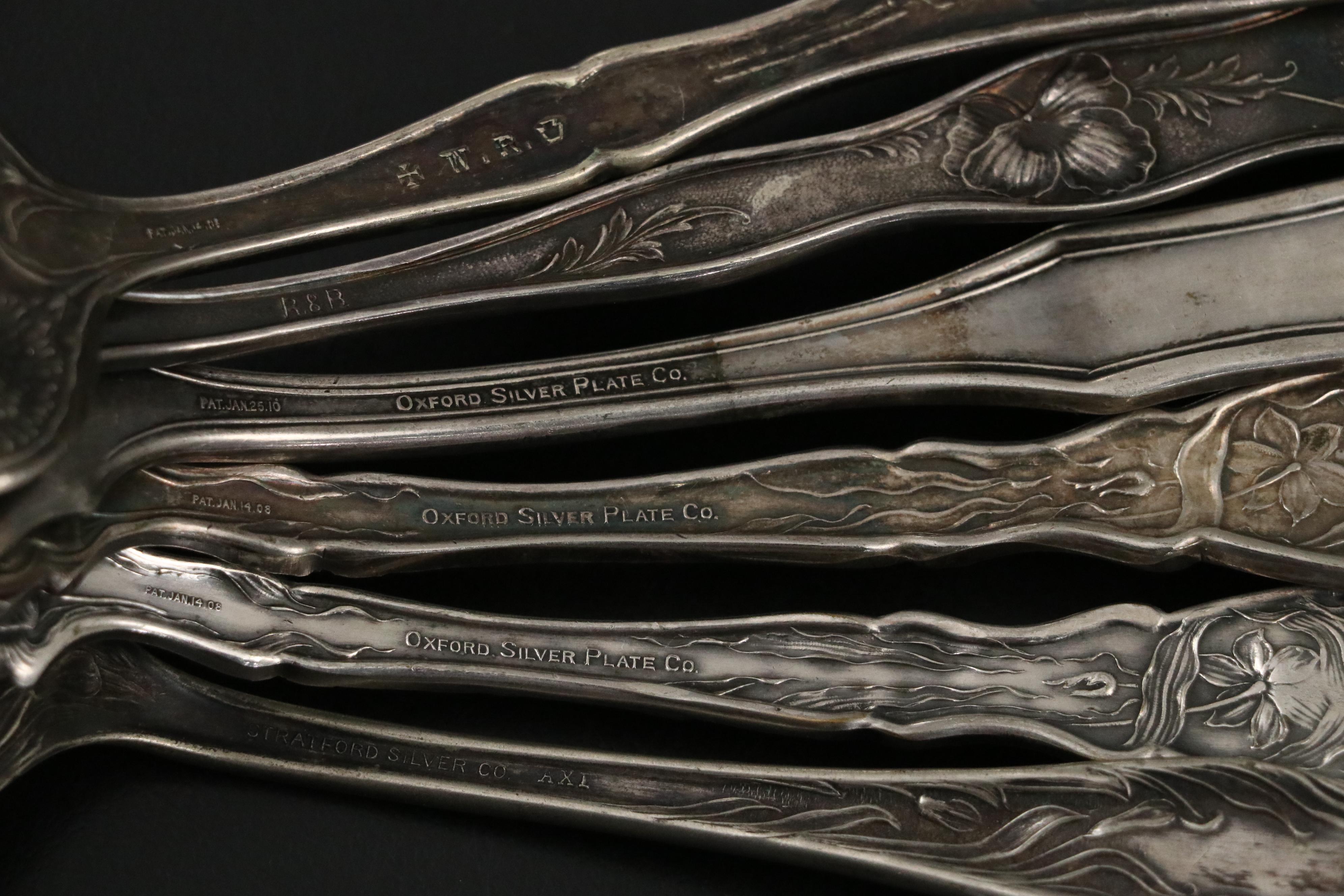 Art Nouveau Style Silver Plate and Sterling Silver Flatware