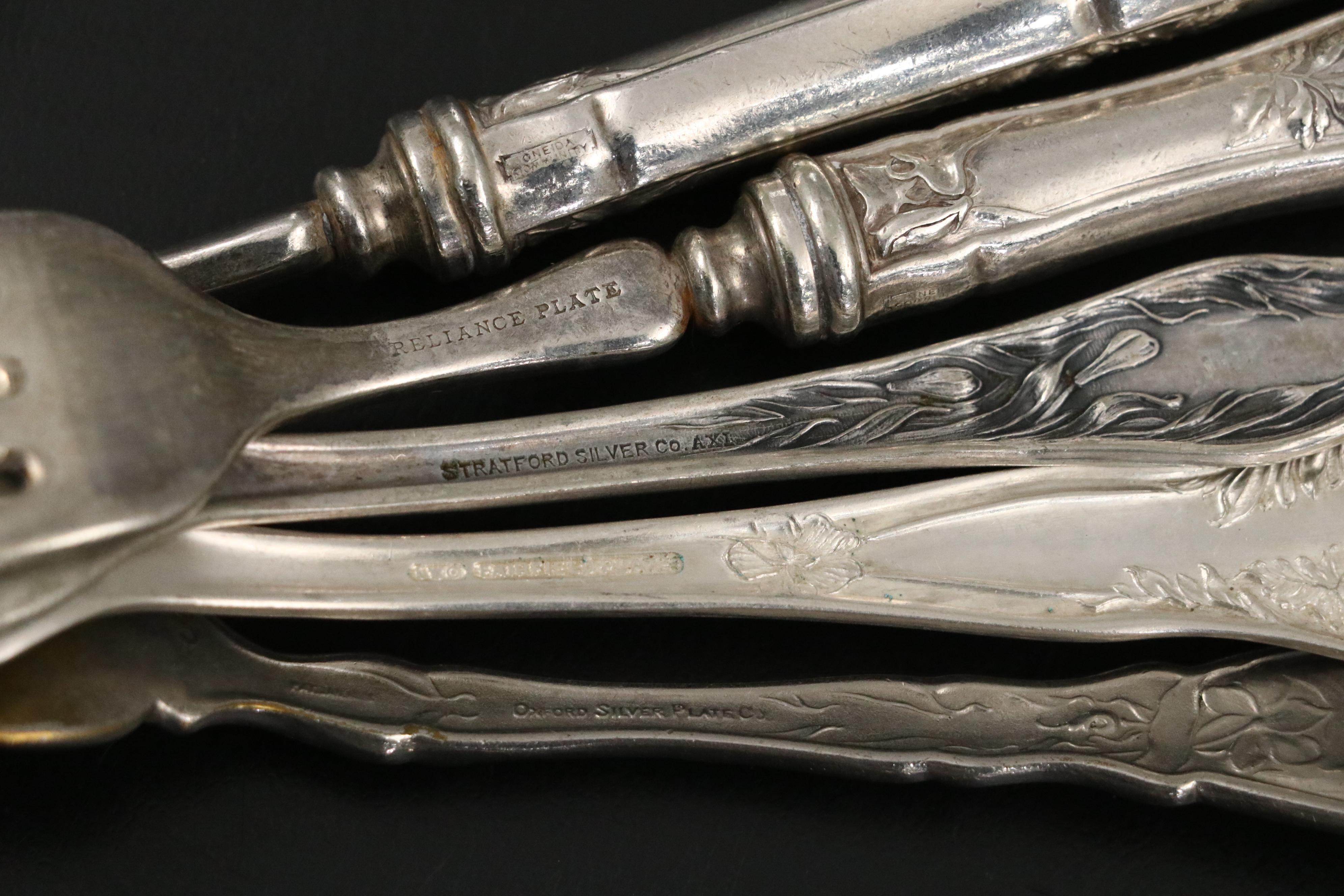 Art Nouveau Style Silver Plate and Sterling Silver Flatware