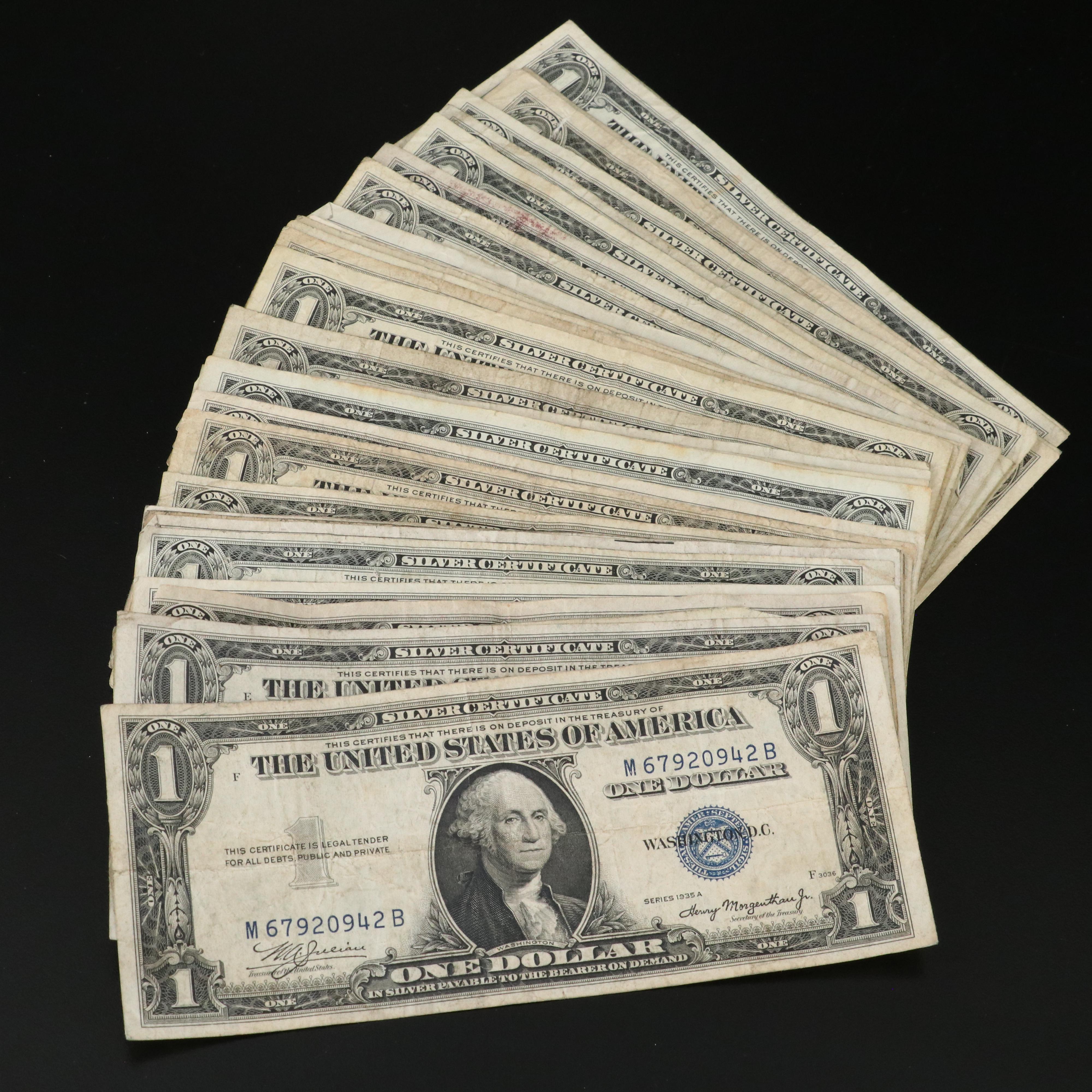 Collection of 41 One Dollar Silver Certificates