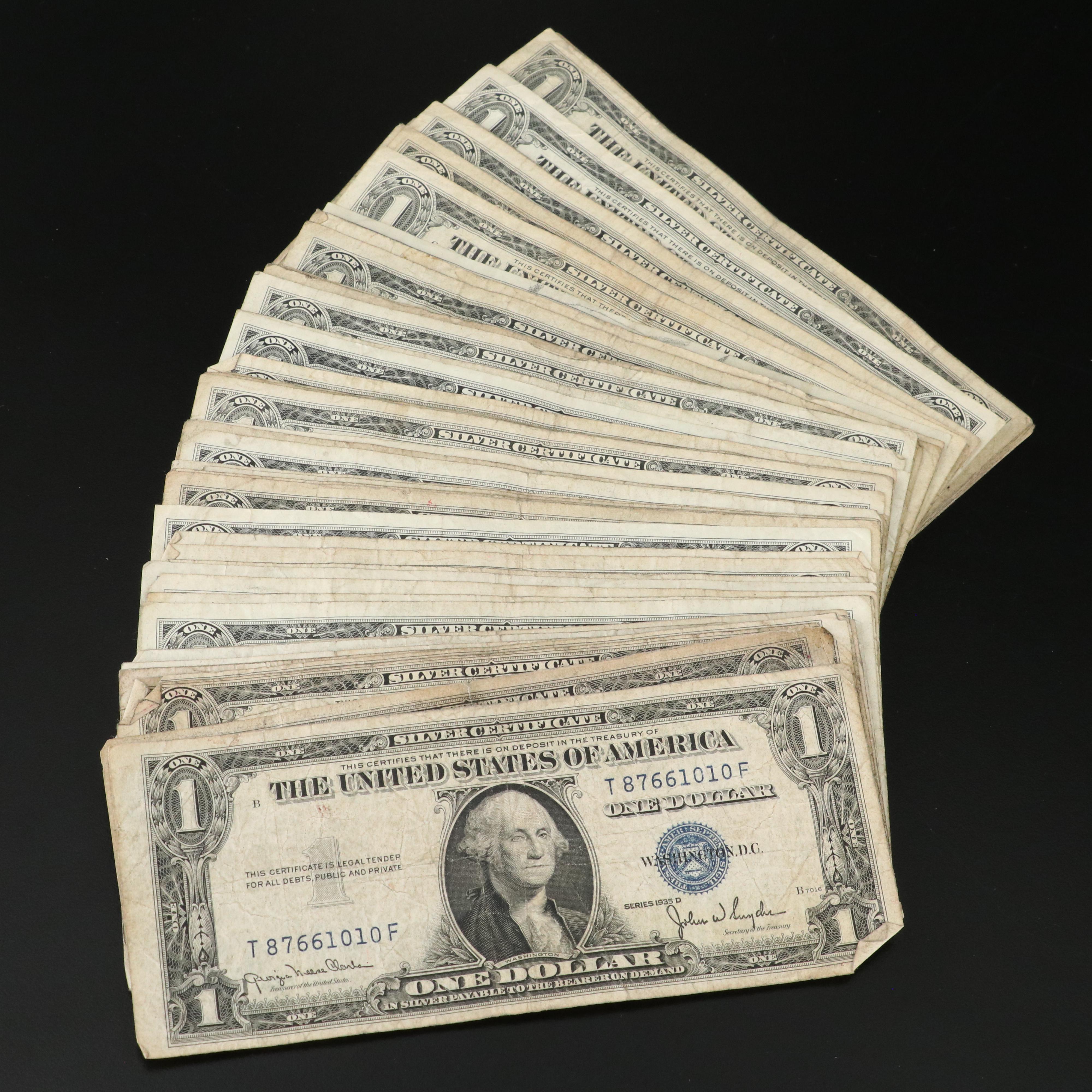 Collection of 63 One Dollar Silver Certificates