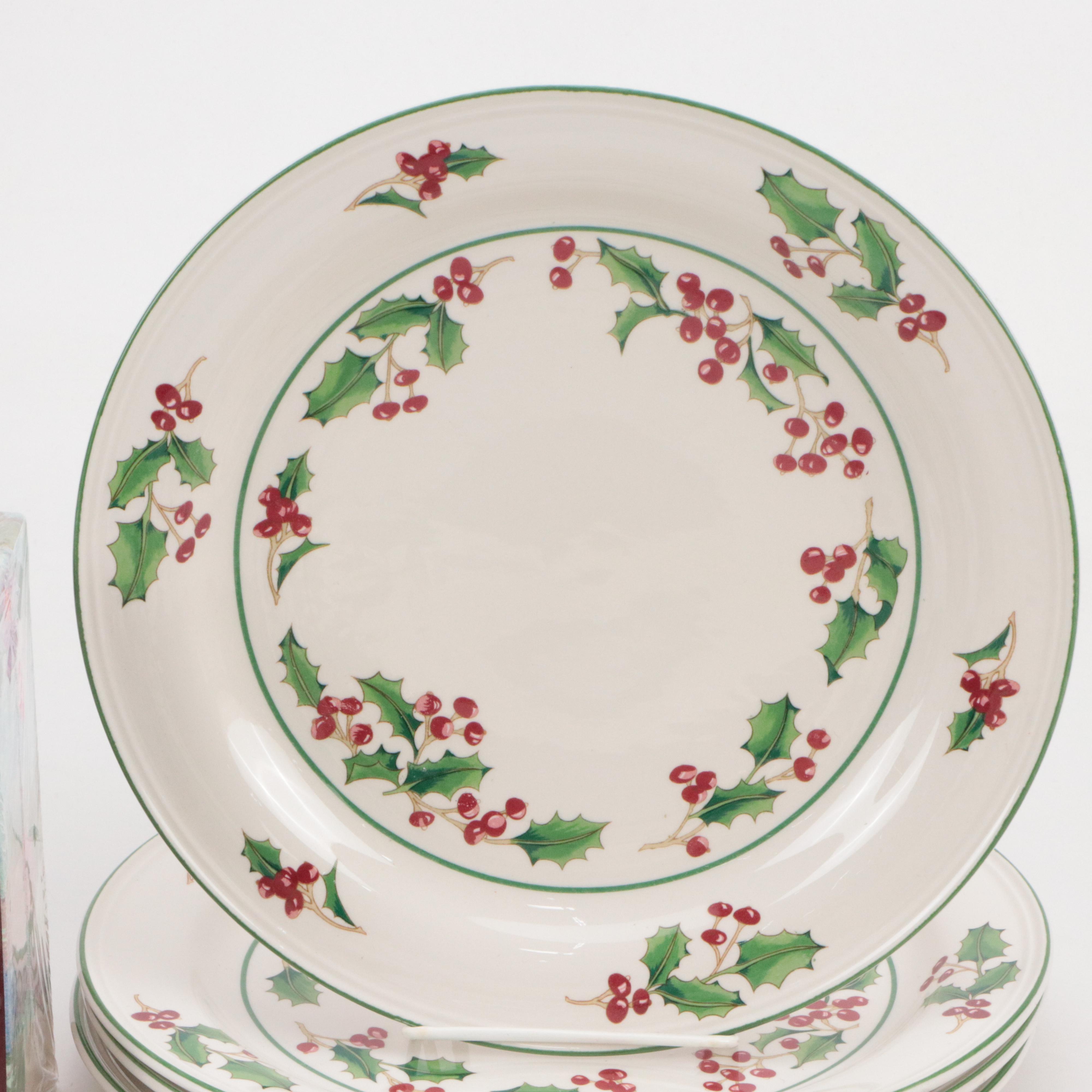 Spode "Christmas Tree" Ceramic Mugs and Salad Plates with More Table Accessories